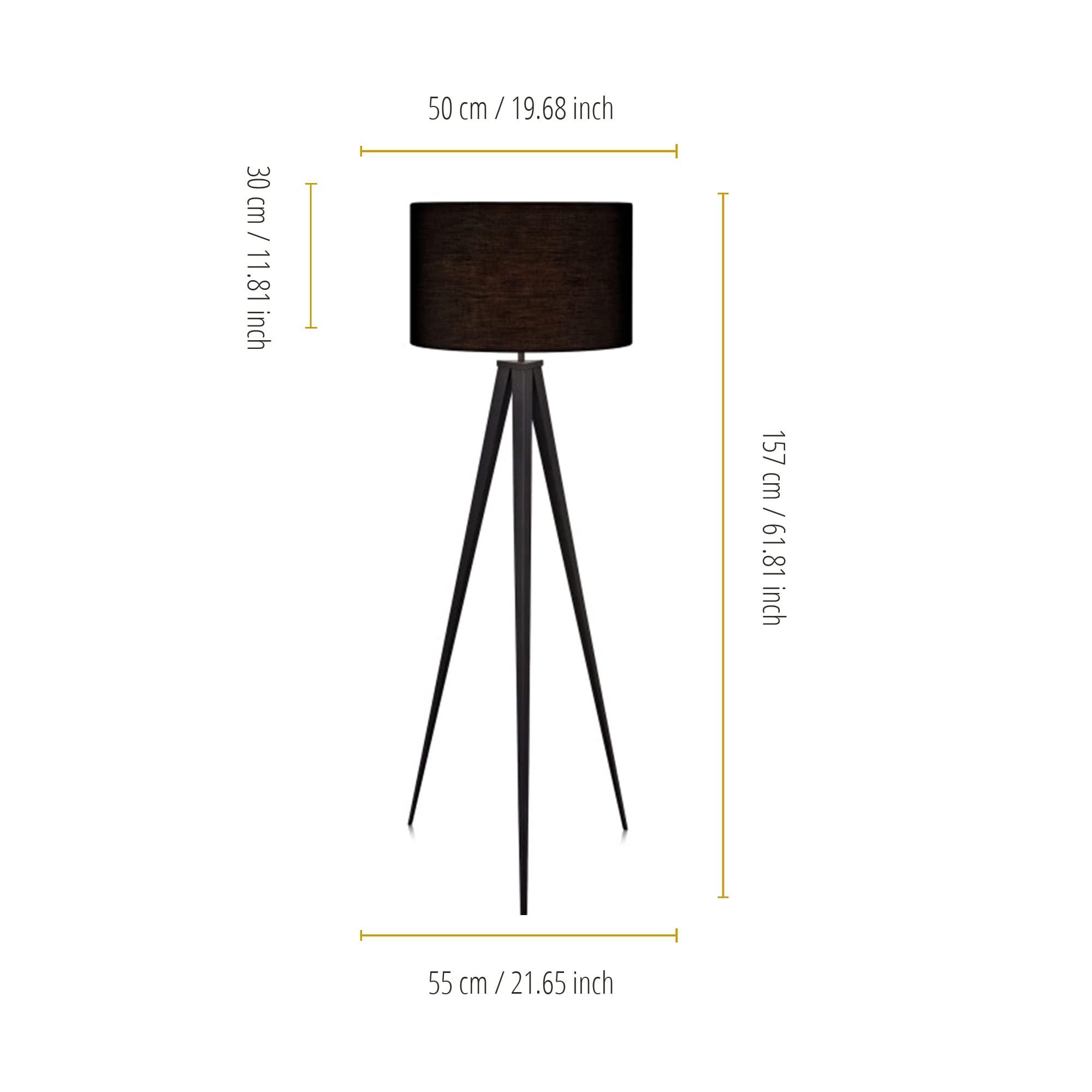 Teamson Home Versanora Romanza Modern LED Tripod Floor Lamp Tall Standing Light with Drum Shade Metal Legs for Living Room Study Reading Bedroom Home Office, 60 inch Height, Matte Black