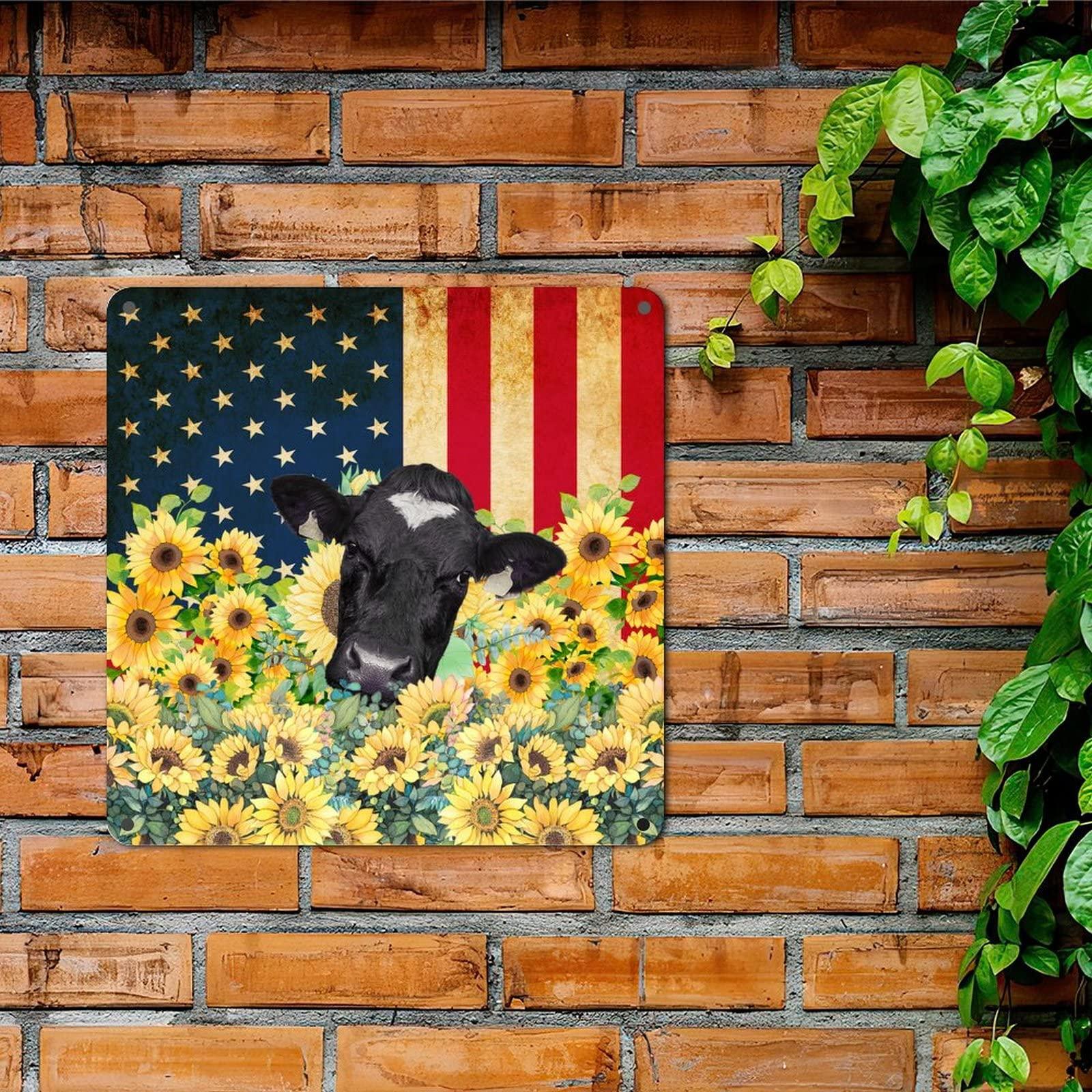 Generic 4th of July Party Tuscan Metal Tin Sign Independence Day Tin Plaque Birthday America Cow Sunflower USA Flag Decor Iron Painting Rustic Holiday Decor Sign Bar Club Garage Art Poster 12x12in