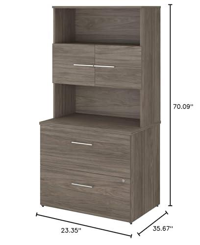 Bush Furniture Bush Business Furniture Office 500 2 Drawer Lateral File Cabinet with Hutch, 36W, Modern Hickory
