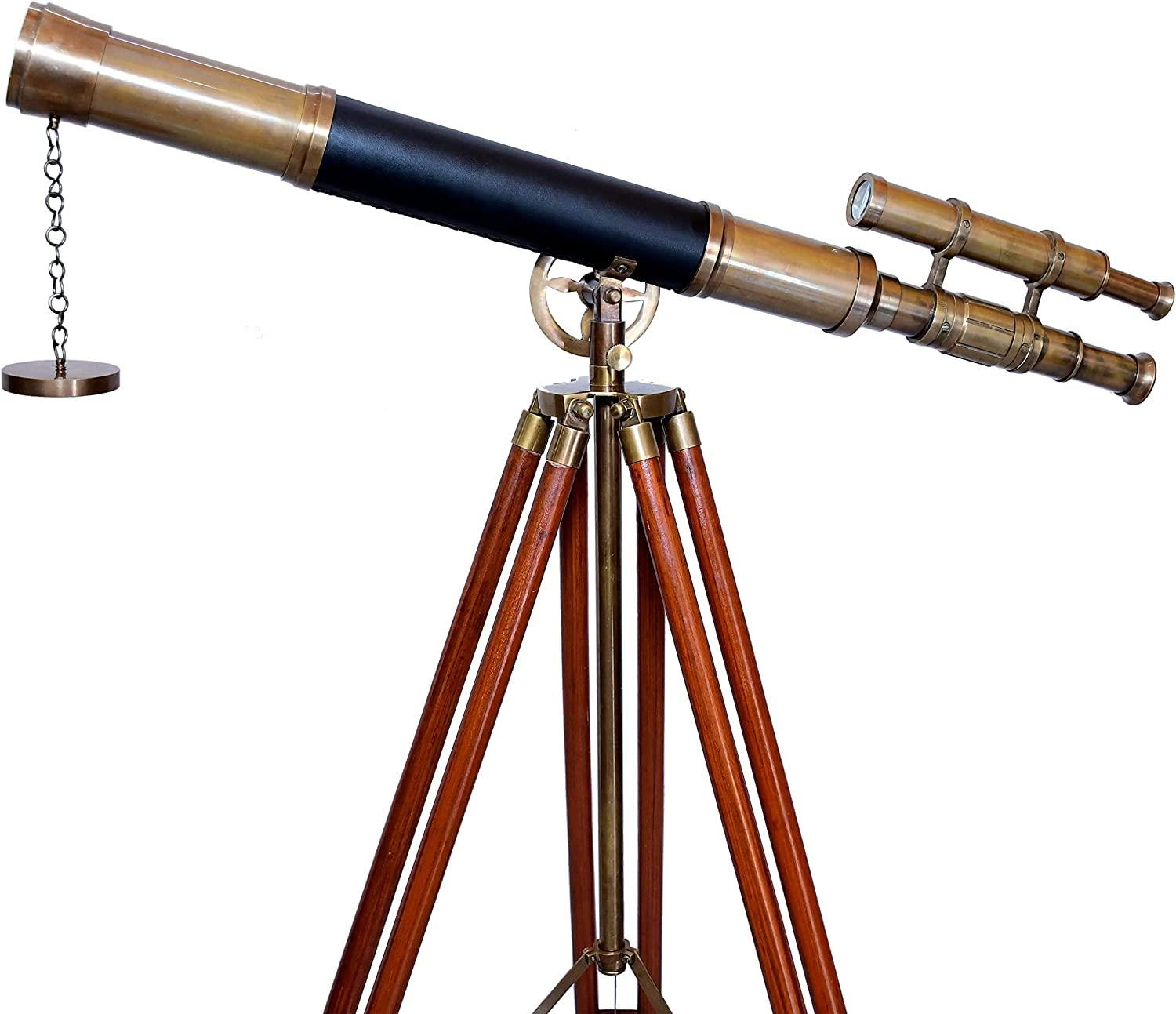 NAVIROCK Antique Brass Telescope for Bird Watching Nautical Telescope Designer Telescope with Wooden Tripod Floor Standing Telescope - NAVIROCK