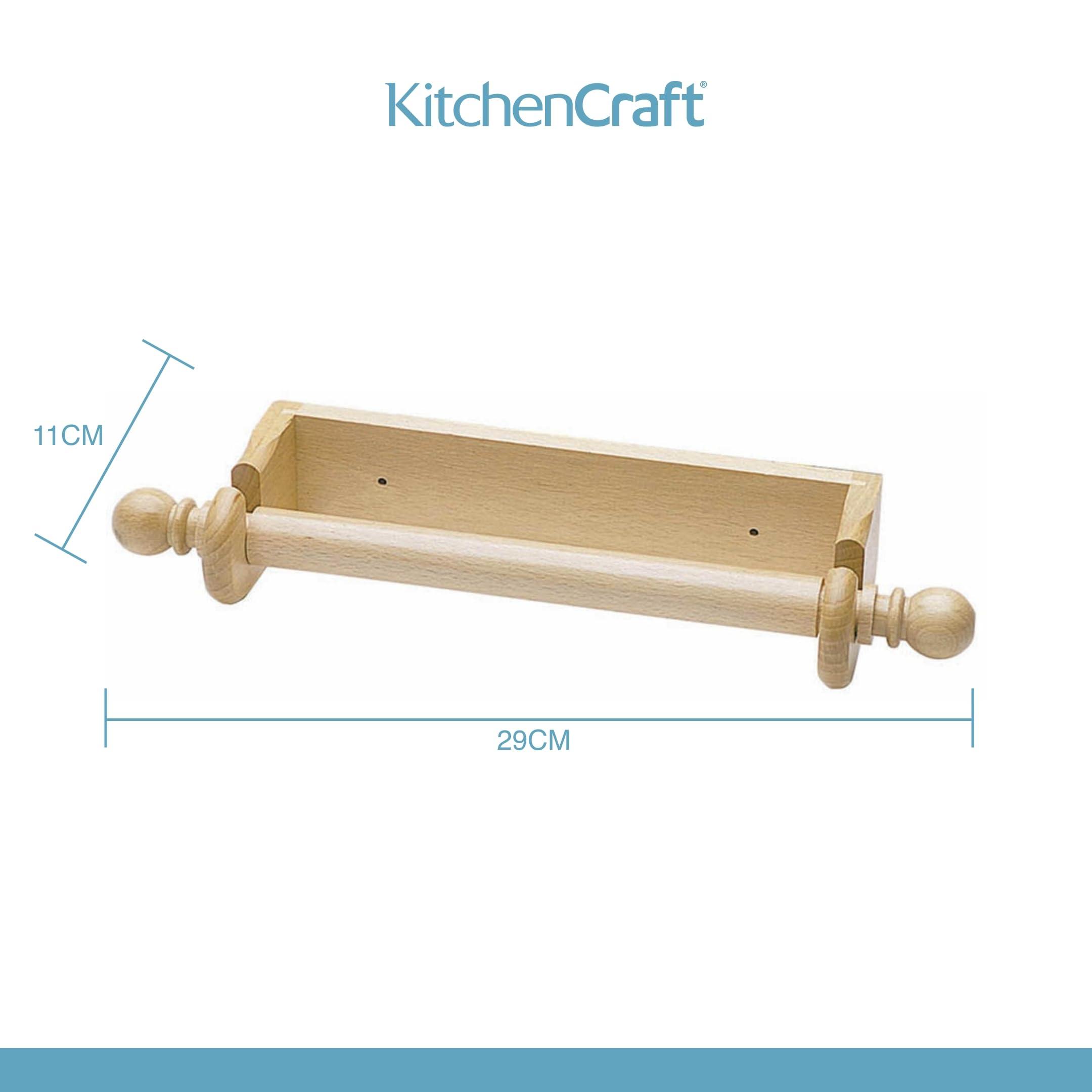Kitchen Craft KitchenCraft Wall Mounted Kitchen Roll Holder to Fit 25 cm Paper Towels, Beechwood, Brown