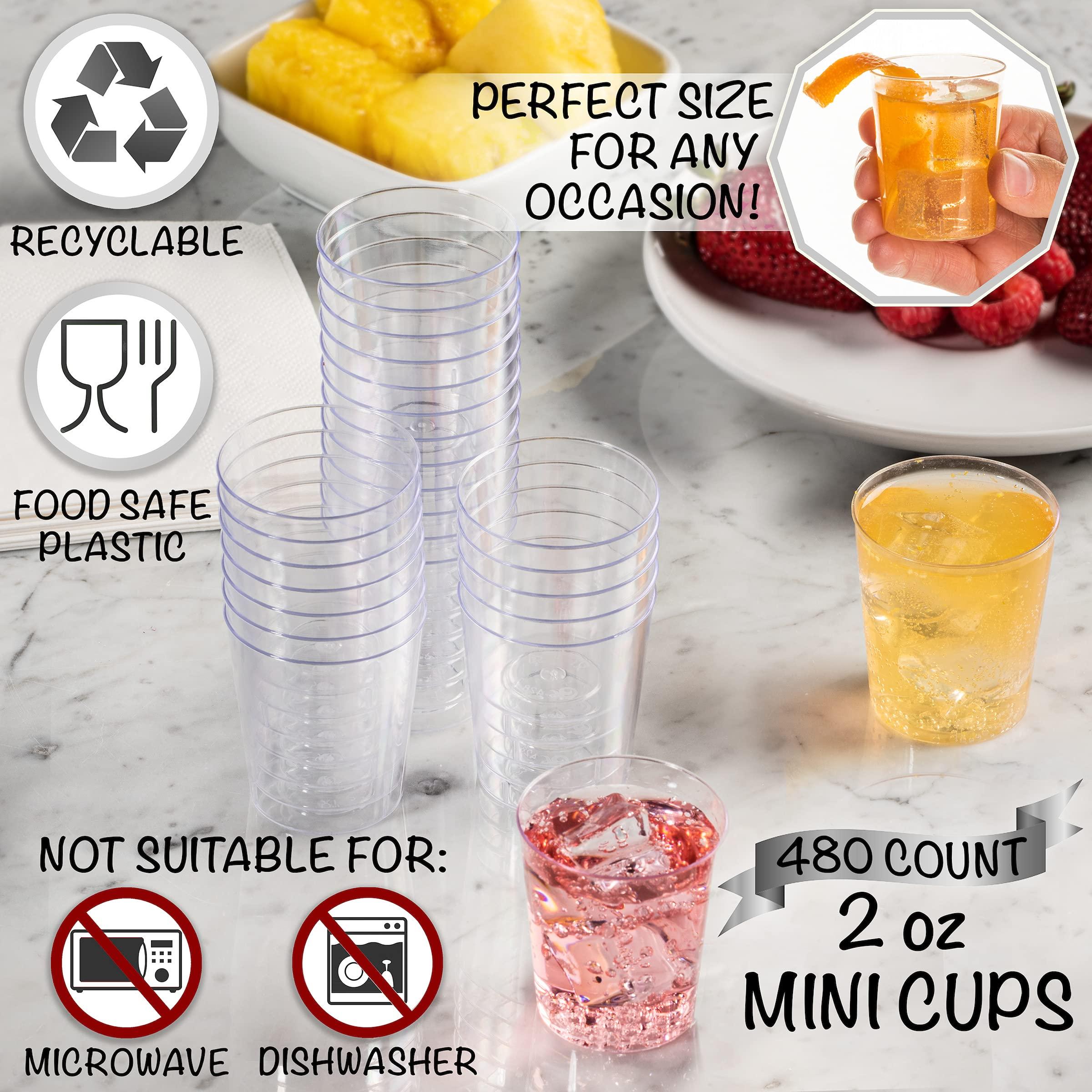 LSR LORESO LSR LORESO Mini Plastic Shot Cups 480 pcs 2 Oz - Round Clear Hard Plastic Shooter Dessert Cup for Serving Drink, Dessert, Sampling & Tasting Reusable 480CT