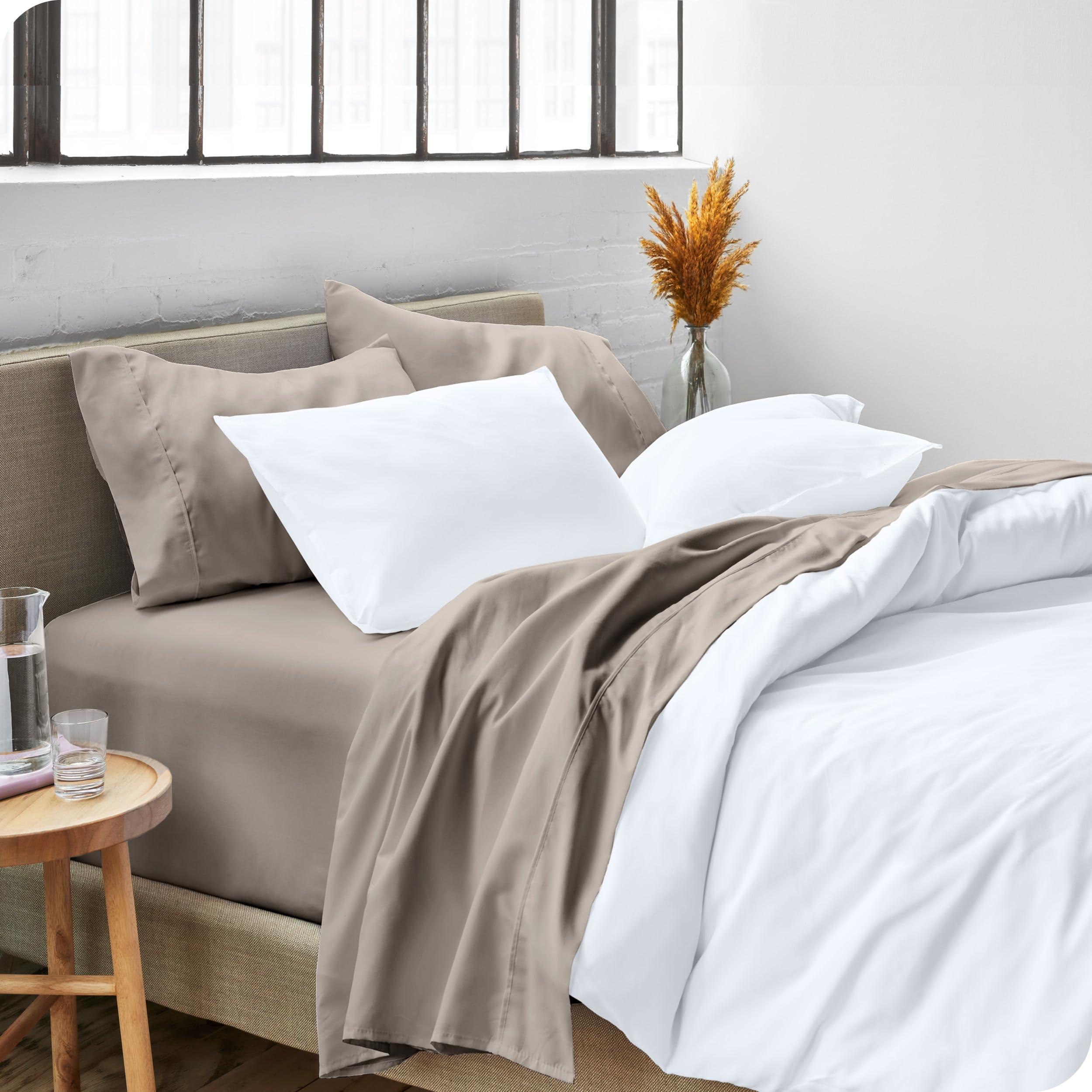 Bare Home Bare Home California King Sheet Set - 1800 Ultra-Soft Microfiber Cal King Bed Sheets - Double Brushed - Deep Pockets - Easy Fit - 4 Piece Set - Bed Sheets (California King, Khaki)