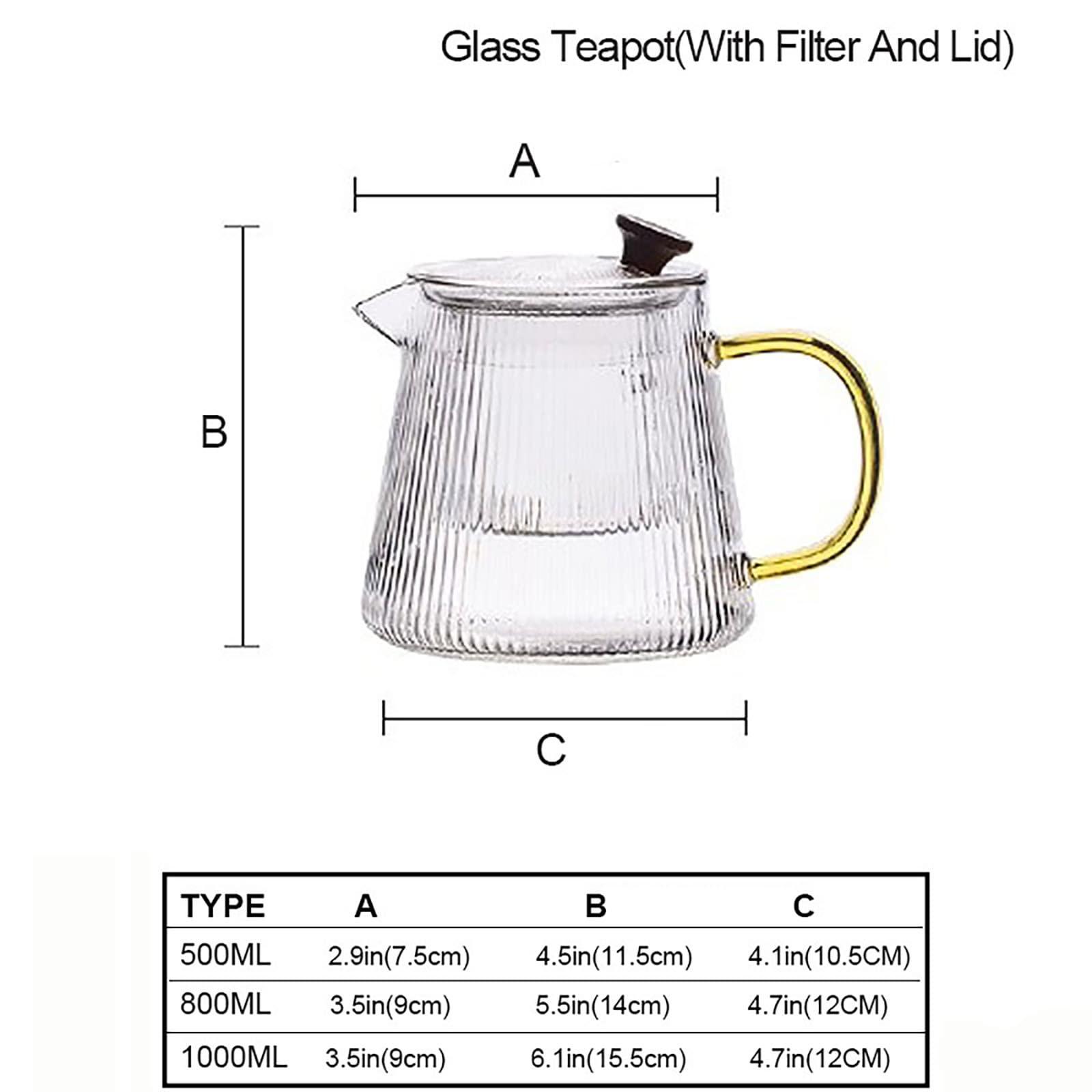 Generic Glass Teapot, 500ml,800ml,1000ml Tea Pot Great for Loose Leaf Tea, Blooming Tea, Tea Bags & Fruit Infused Water, Teapot for 4-6 Cups ( Color : Clear , Size : 500ml )