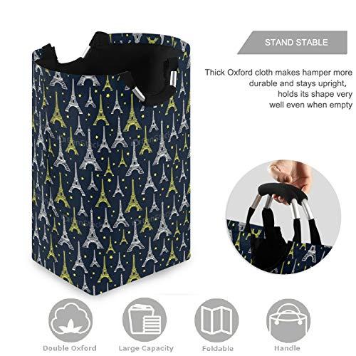 visesunny visesunny Large Capacity Laundry Hamper Basket Black White and Yellow Eiffel Tower Water-Resistant Oxford Cloth Storage Baskets for Bedroom, Bathroom, Dorm, Kids Room