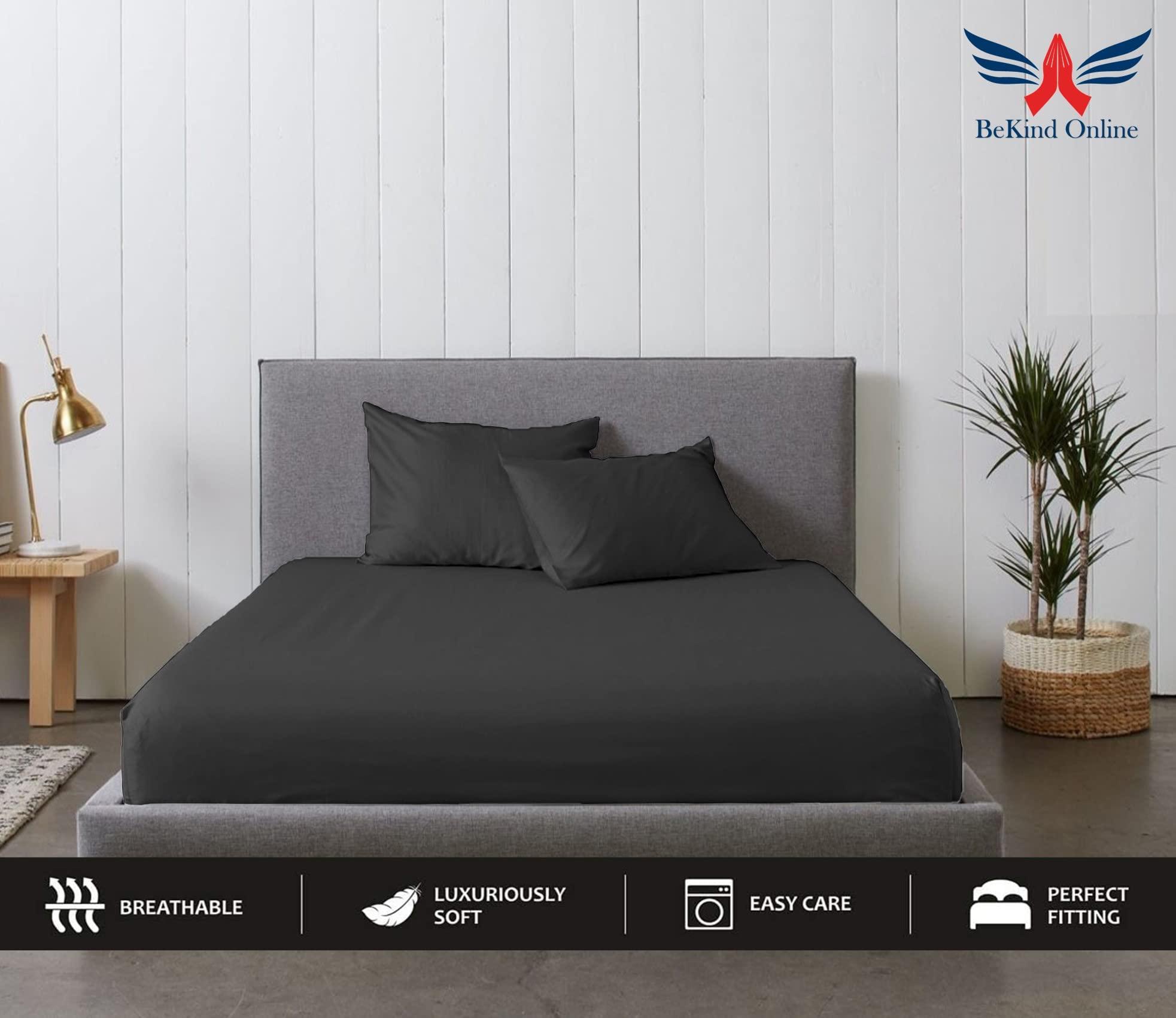 BeKind Online 800 Thread-Count 100% Egyptian-Cotton [King-Dark Grey] Sheets Set, 4-Piece Long-Staple Pure Cotton, Premium Hotel Quality, Soft & Silky Sateen Weave Fits Mattress Upto 22\'\' Extra Long Deep Pocket