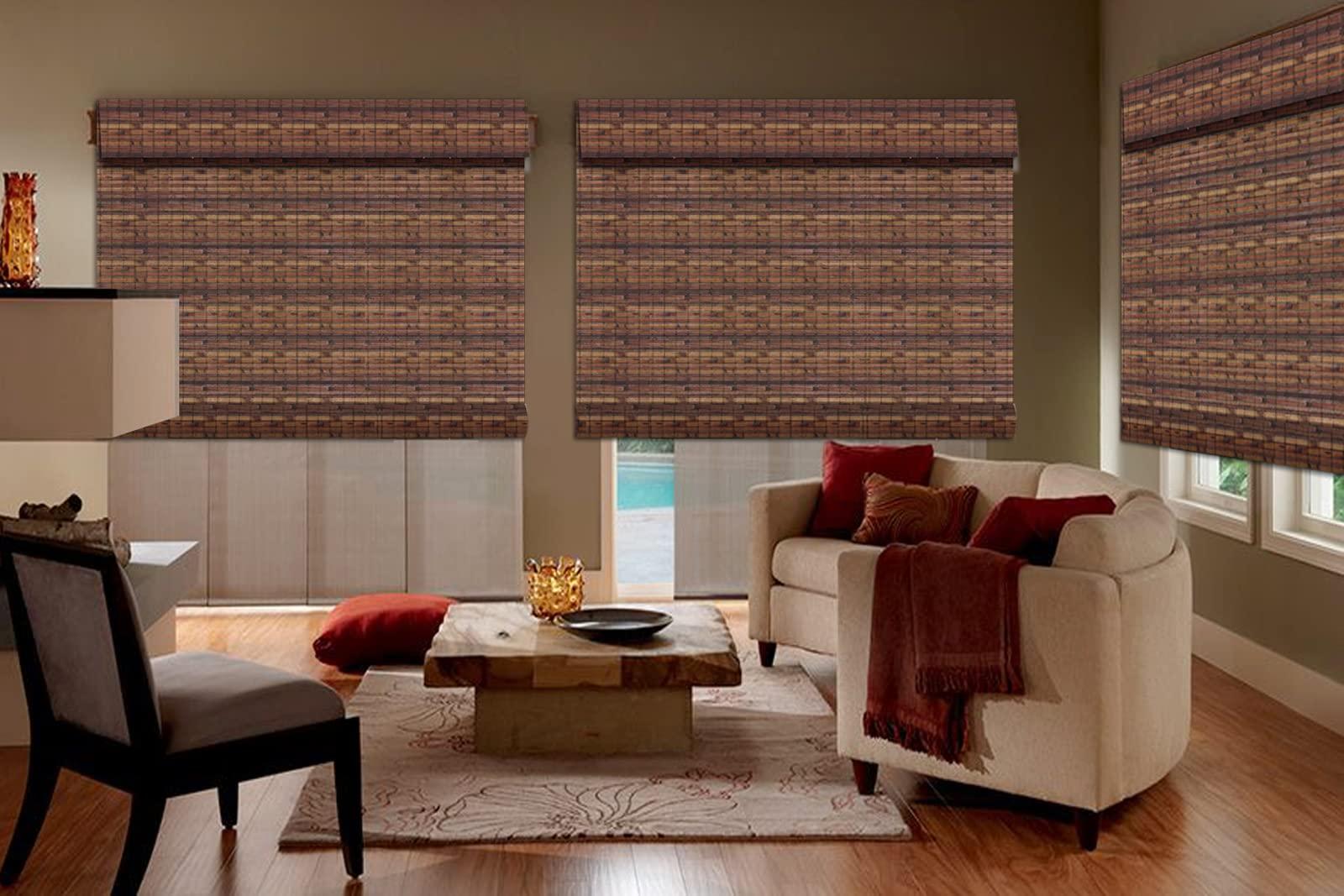 LANTIME LANTIME Wood Window Shades Blinds, Lined Blackout Bamboo Roller Shades, Easy Installation for Home and Garden, Pattern 4