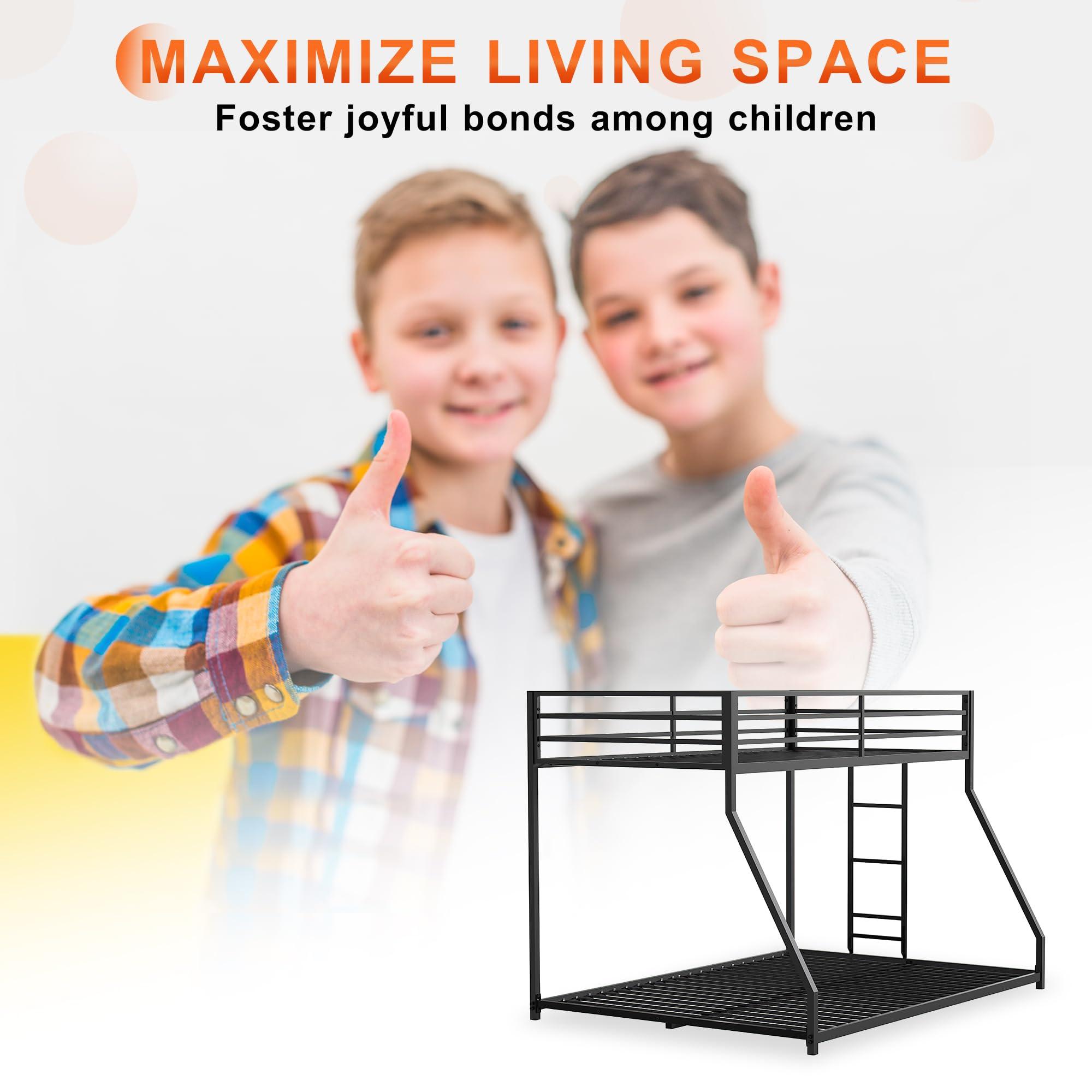 Dolonm Dolonm Metal Bunk Bed Twin Over Full with Ladder, Heavy Duty Sturdy Frame with Full-Length Guardrail, No Box Spring Needed, Easy to Assemble, Black