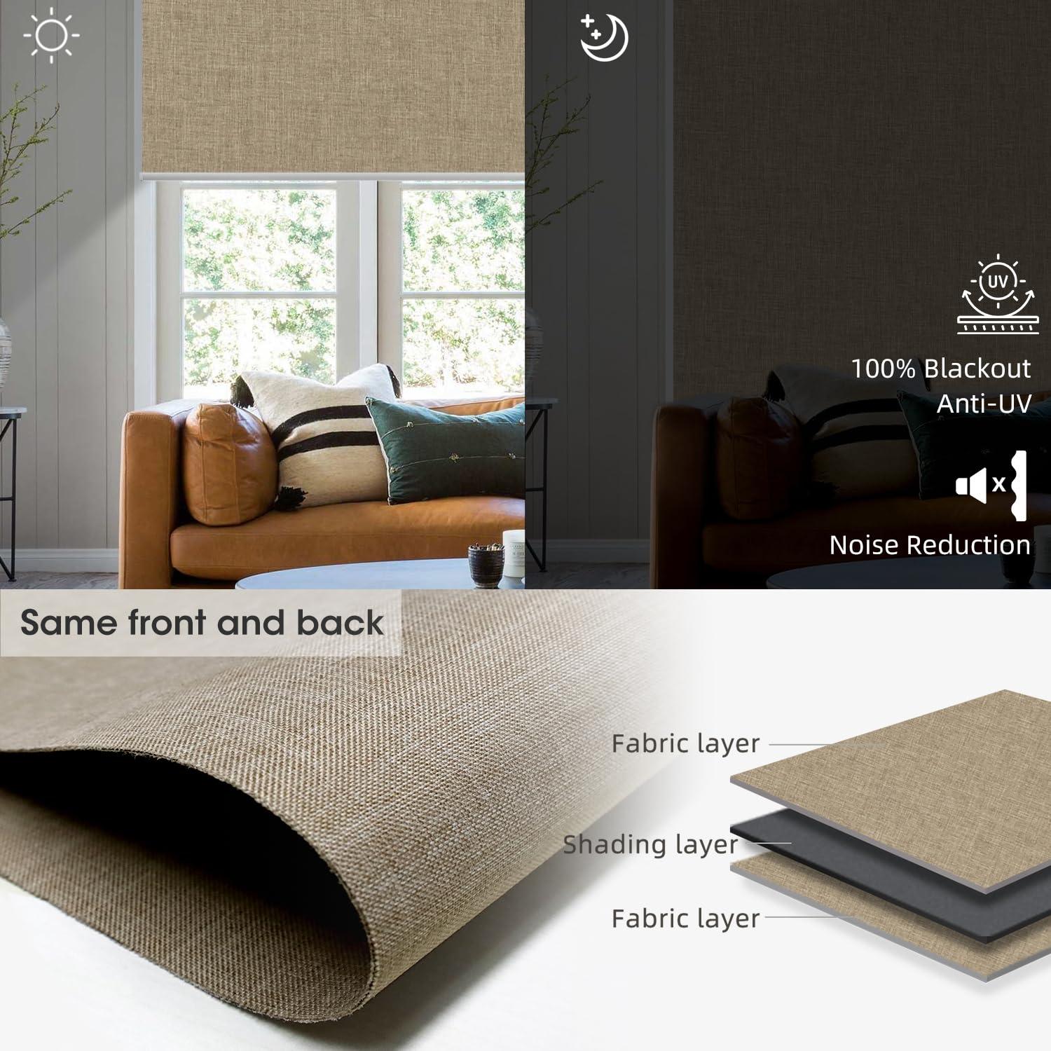 SmartWings SmartWings Motorized Blinds Smart Blinds Remote Control Dual-Sided Blackout Shade Work with Apple Homekit Thread Z-Wave Alexa Smart Roller Shade Blackout Customized 16"-110" W (Bouvardia Light Brown)