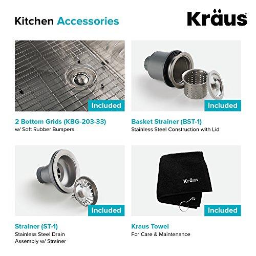Kraus KRAUS Standart Pro 33-Inch Apron Front Farmhouse 16-Gauge 60/40 Double Bowl Stainless Steel Kitchen Sink, KHF203-33