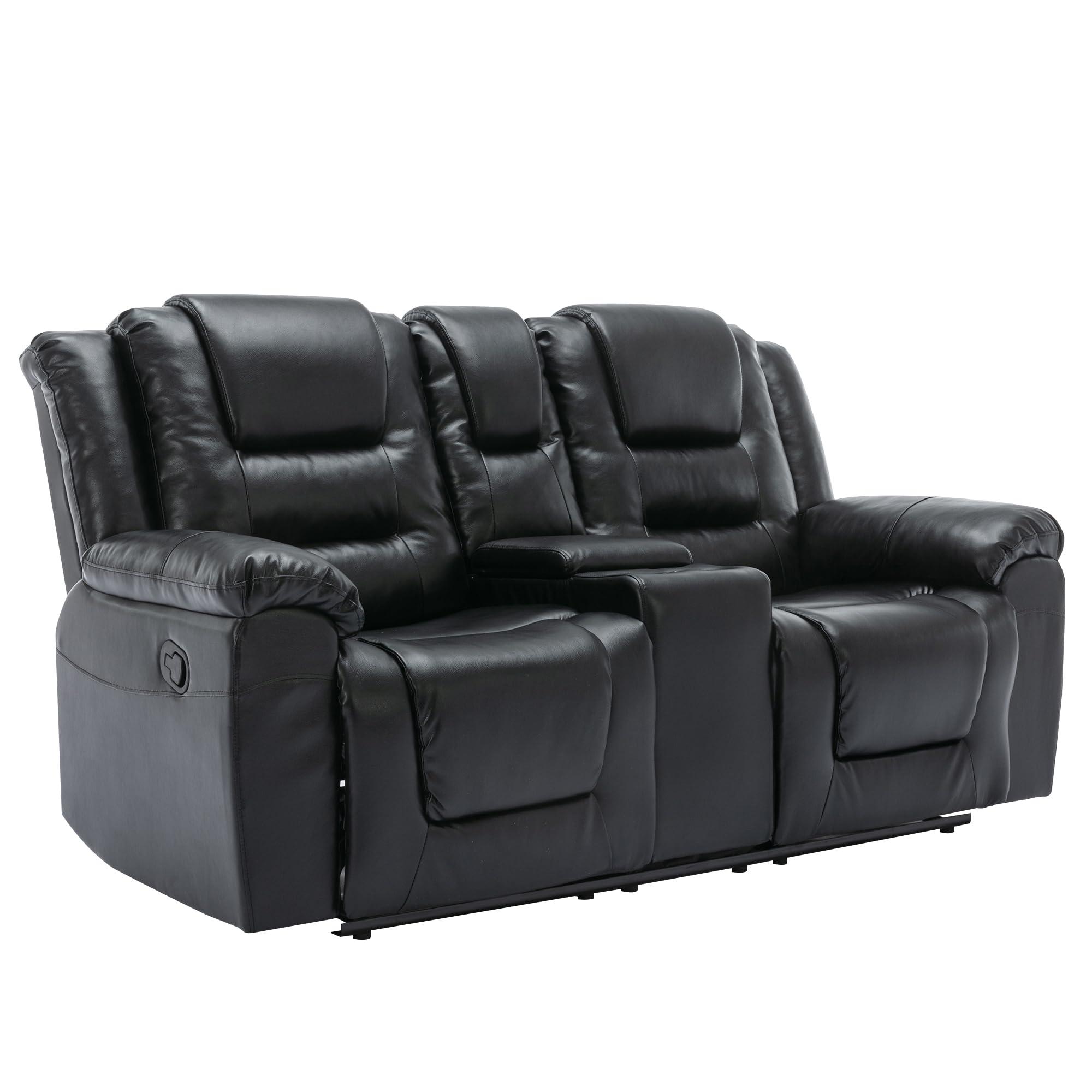 Flieks Flieks Home Theater Seating Manual Recliner, PU Leather Reclining Loveseat for Living Room