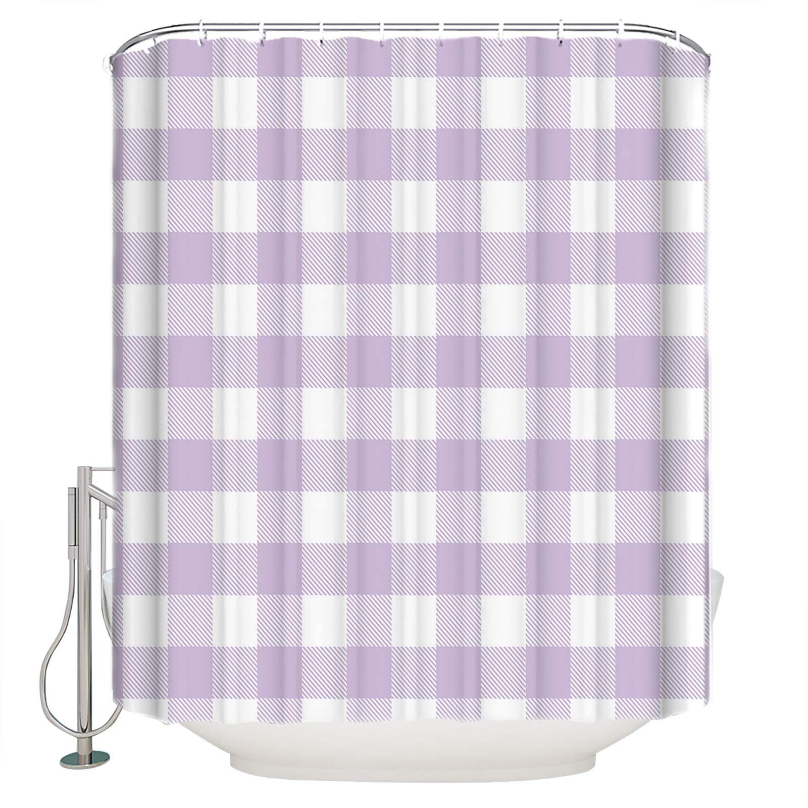 LooPoP LooPoP Shower Curtain for Master, Guest, Kids\', College Dorm Bathroom Buffalo Plaid Waterproof Polyester Bathroom Curtains with Hooks Farmhouse Purple Style