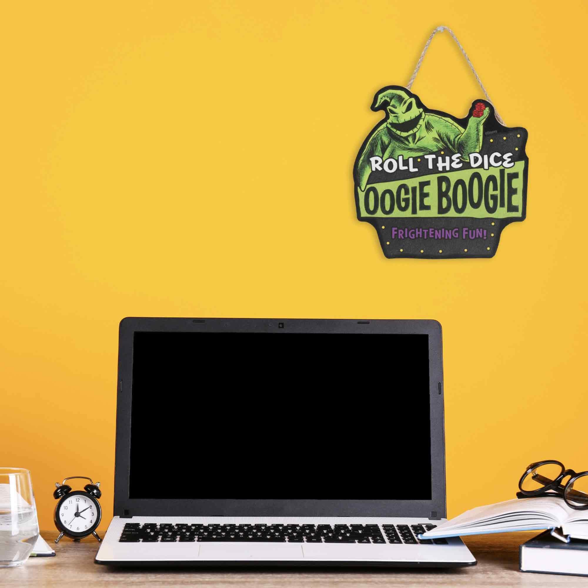 Open Road Brands Disney The Nightmare Before Christmas Roll the Dice Oogie Boogie Hanging Wood Wall Decor - Spooky Oogie Boogie Sign for Halloween
