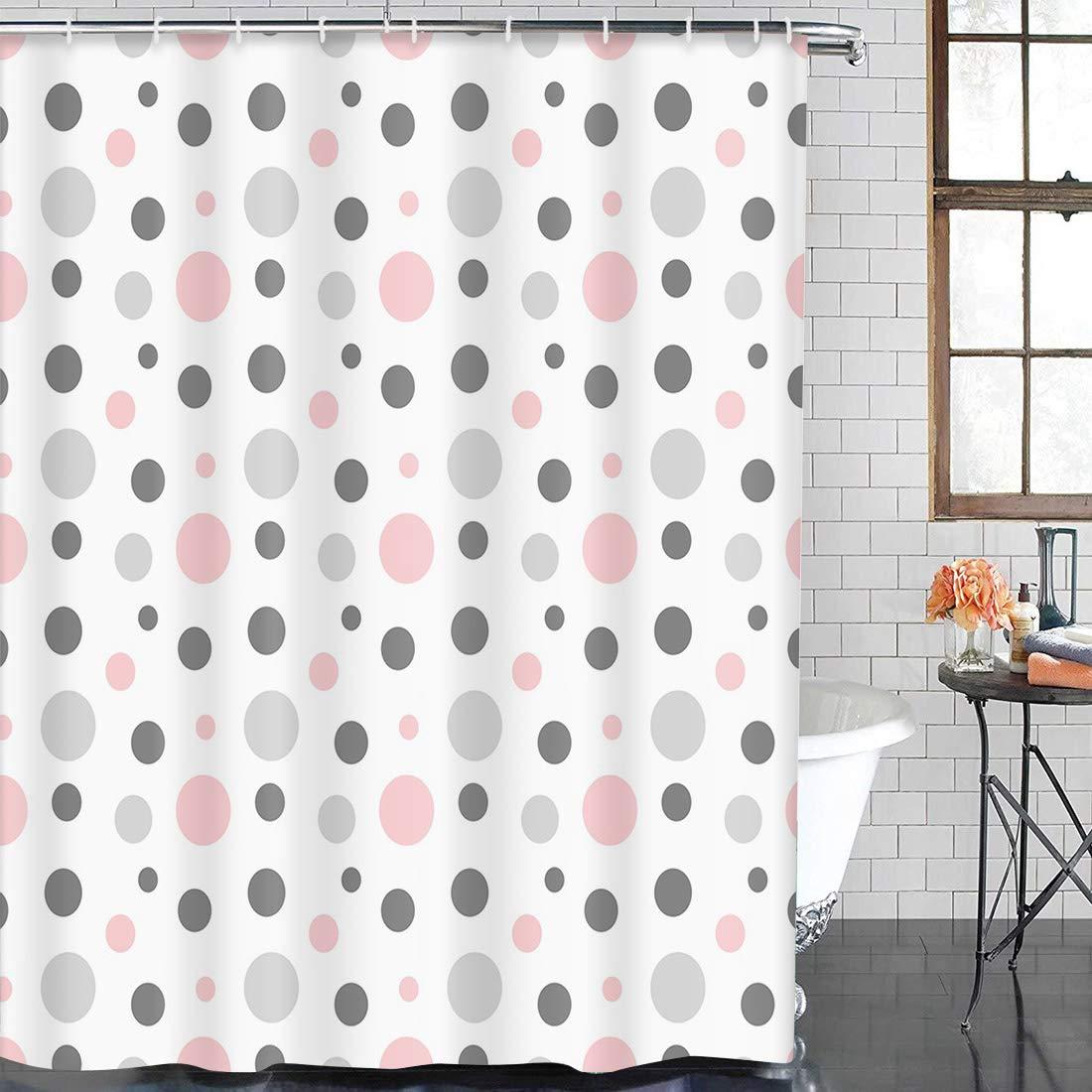 Emvency Emvency Shower Curtain Geometric Pink Gray White Modern Polka Dot Pattern Retro Waterproof Polyester Fabric 72 x 72 Inches Bathroom Set with Hooks