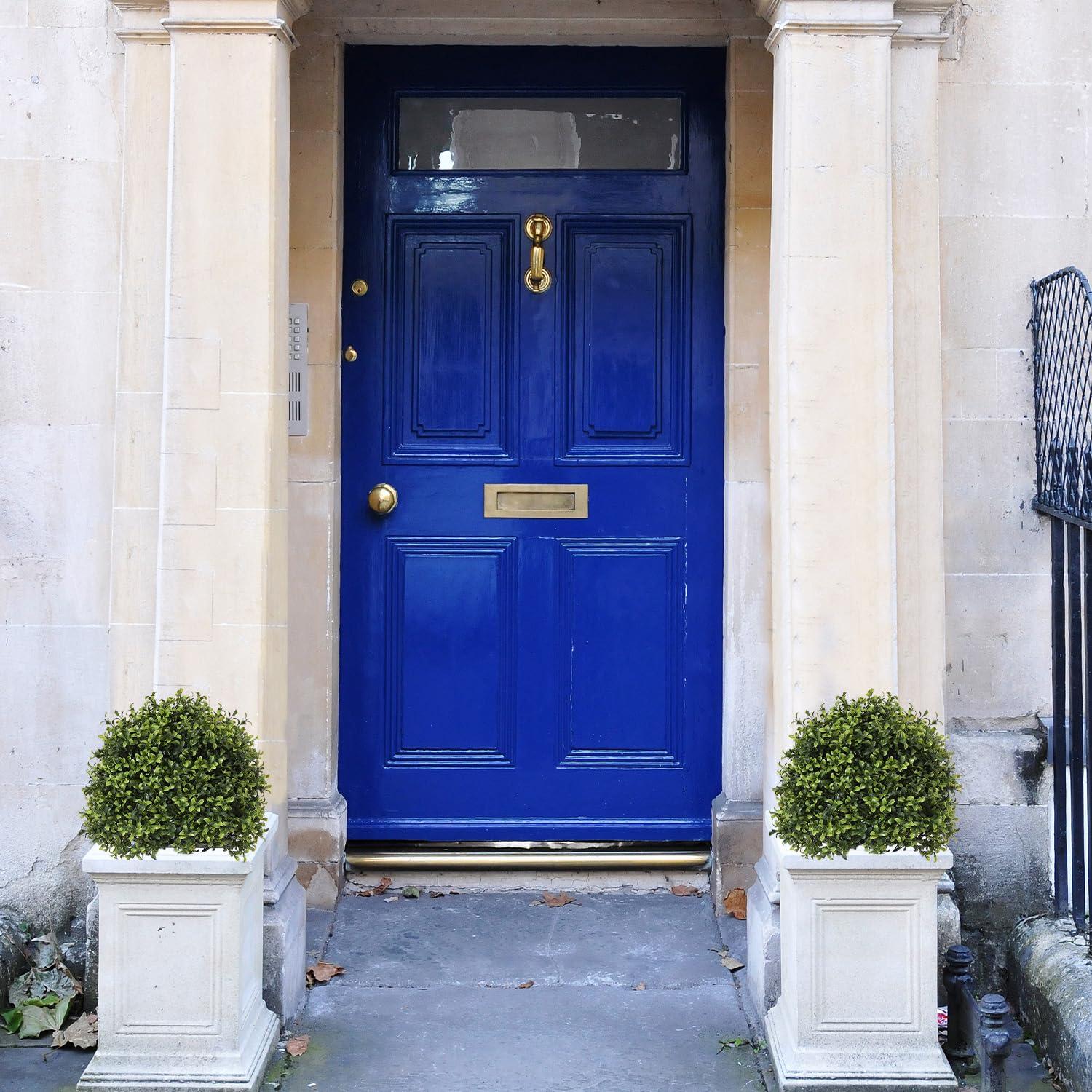 Azoco Azoco 27 Realistic Artificial Topiary Trees Set of 2, Faux Boxwood Plants Outdoor with Cement Planter, UV-Resistant Fake Evergreen Potted Ball Bushes & Shrubs for Front Porch Patio Entryway Decor