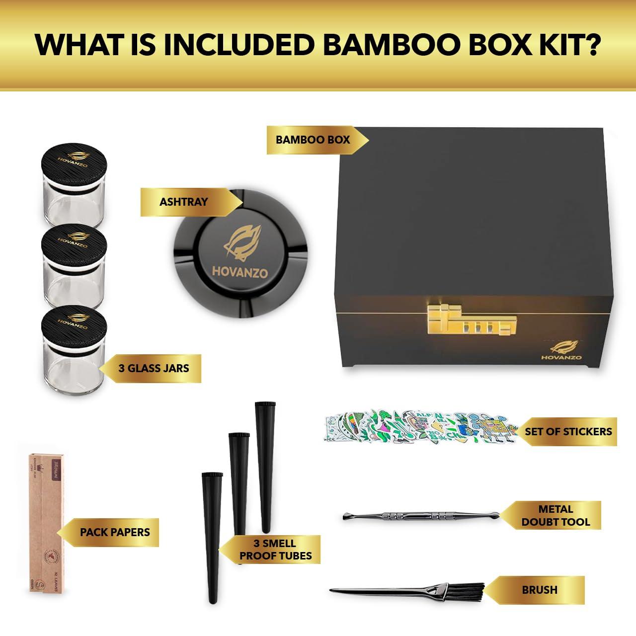 HOVANZO HOVANZO Premium Large Bamboo Box - Decorative Box Wooden Locking Storage Box with Rolling Tray - Decorative Wood Box for Herbs and Accessories - Decorative Box Set with Combination Lock