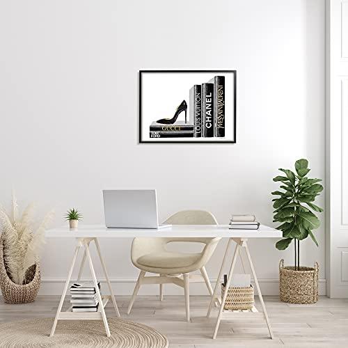 Stupell Industries Stupell Industries High Fashion Book Shelf with Stilettos Heel Black Framed Wall Art, 24 x 30, Design by Artist Amanda Greenwood