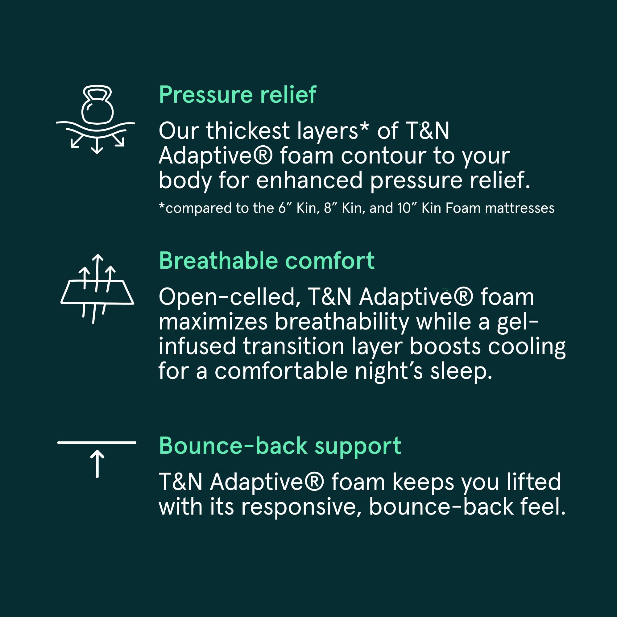 Tuft & Needle Tuft & Needle Kin Medium Plush 12\" Twin Adaptive Foam Mattress in a Box, Cooling Gel, Pressure Relief, Durable Support, 100 Night Trial, Fiberglass Free, CertiPUR-US, 10-Year Limited Warranty