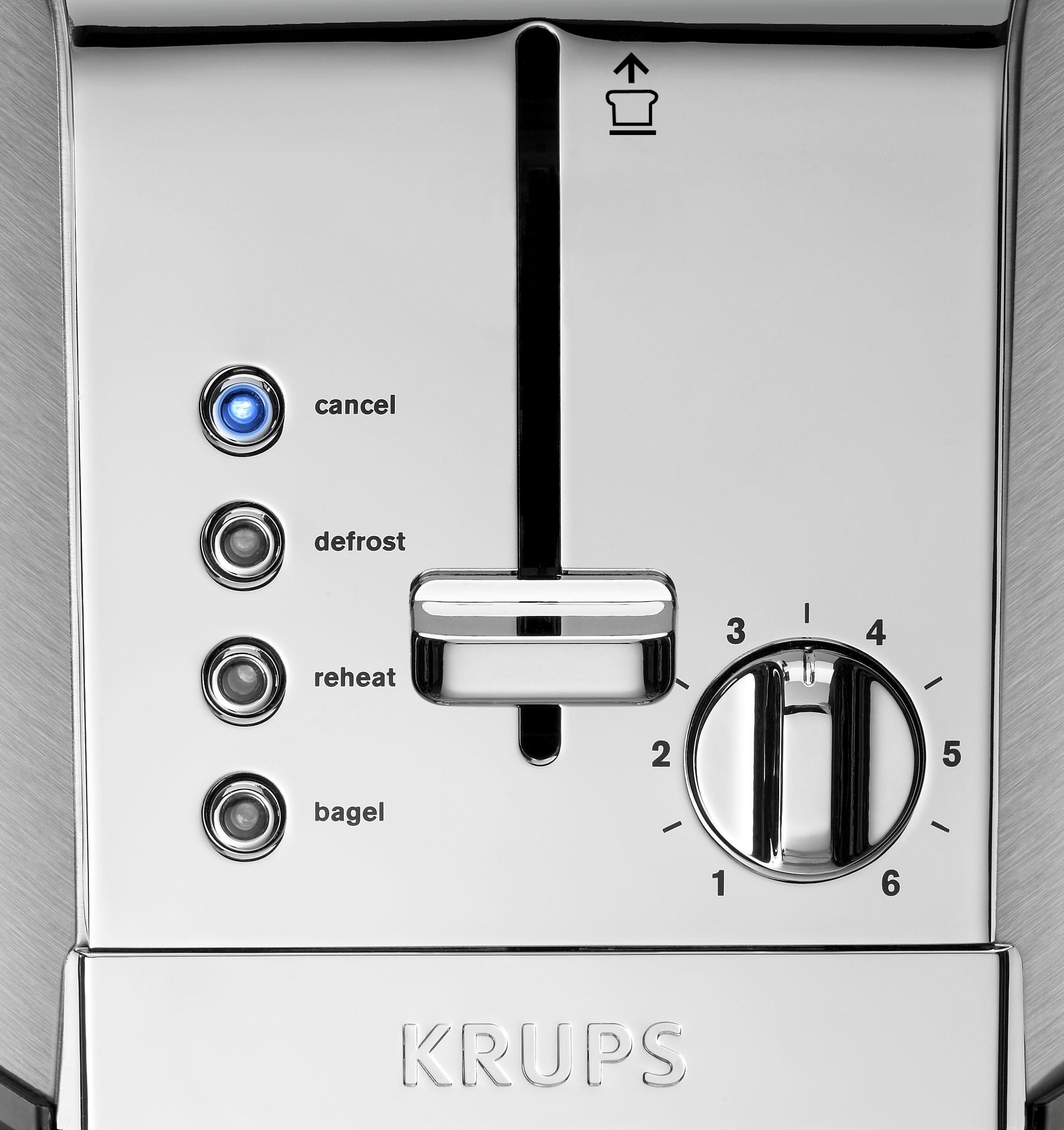 KRUPS KRUPS: 2 Slice Toaster, Stainless Steel Toaster, 5 Functions with Cancel, Toasting, Defrost, Reheat and Bagel, Cord Storage, Silver