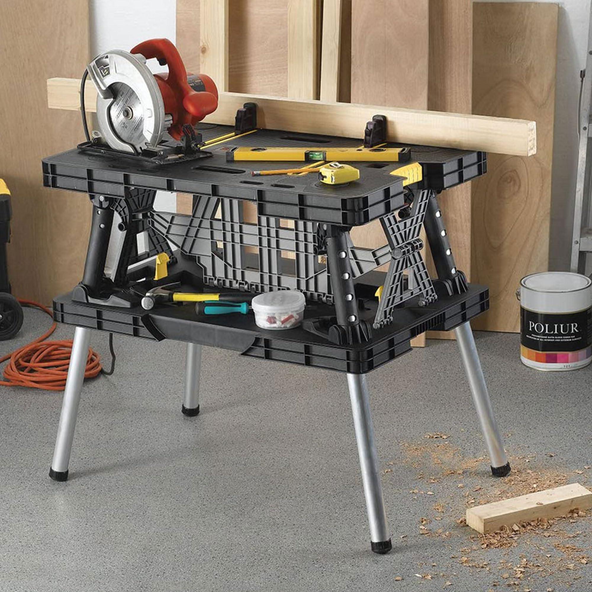 Keter Keter Folding Work Table, Portable Workbench w/ 12\" Clamps for Garage/Wood Shop