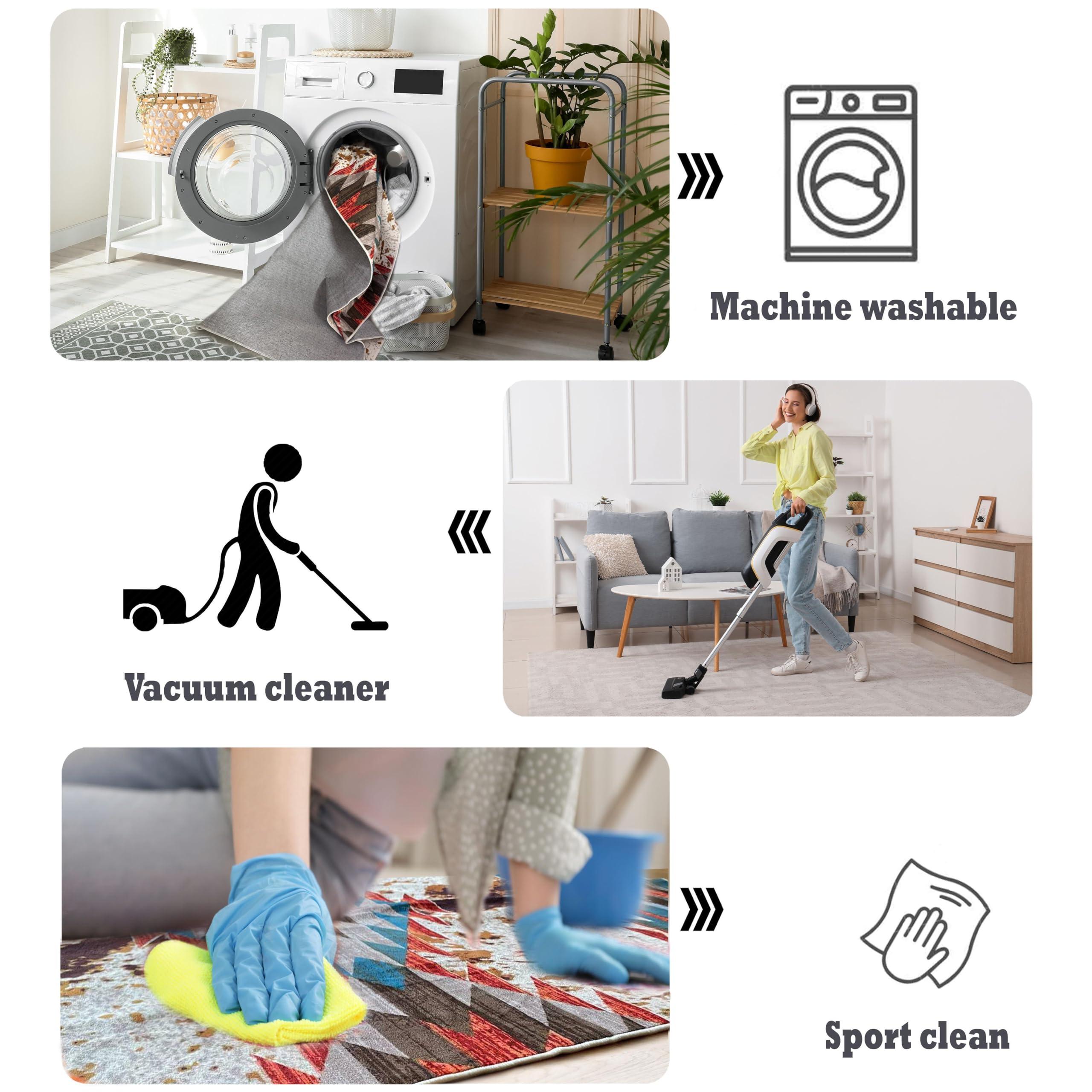 DECORAISES Combo Southwest Area Rug and Non-Slip Rug Tape for Timeless Home Decor in Kitchen, Living Room, Bedroom 4X6 ft, Western Cowboy Riding with Texas Star Panel Art - Southwestern Rug - Aztec rug CC01