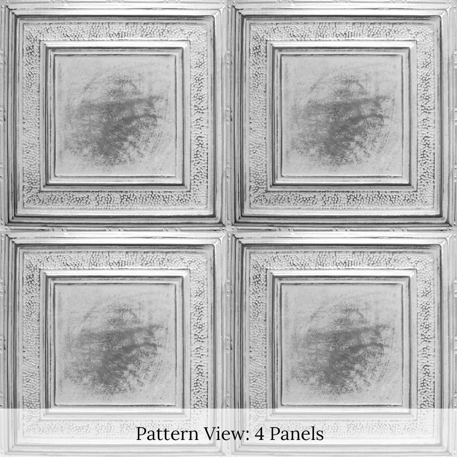 American Tin Ceilings American Tin Ceilings [5-Pack Kit Nail-Up Metal Tiles in Pattern #6 Nail-Up and Color Silver Washed White. 24\" x 24\" [20 sq ft] Genuine Tin | Made in the USA | Model: kit-n-p06-sww