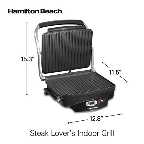 Hamilton Beach Hamilton Beach Steak Lover's Electric Indoor Searing Grill, Nonstick 100 Square, Stainless Steel (25331), Black and Stainless, Medium