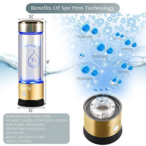Level Up Way LevelUpWay 2025 Hydrogen Water Bottle Generator New Technology Glass with SPE PEM Ionic Membrane High Borosilicate Glass 13 Ounce (Gold) Premium Hydration Solution