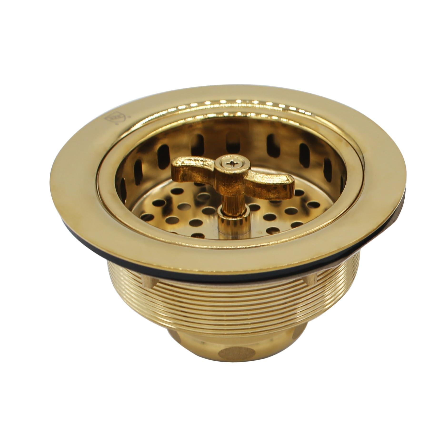 Westbrass Westbrass D213-01 3-1/2" Wing Nut Twist Style Large Kitchen Sink Basket Strainer, Single, Polished Brass