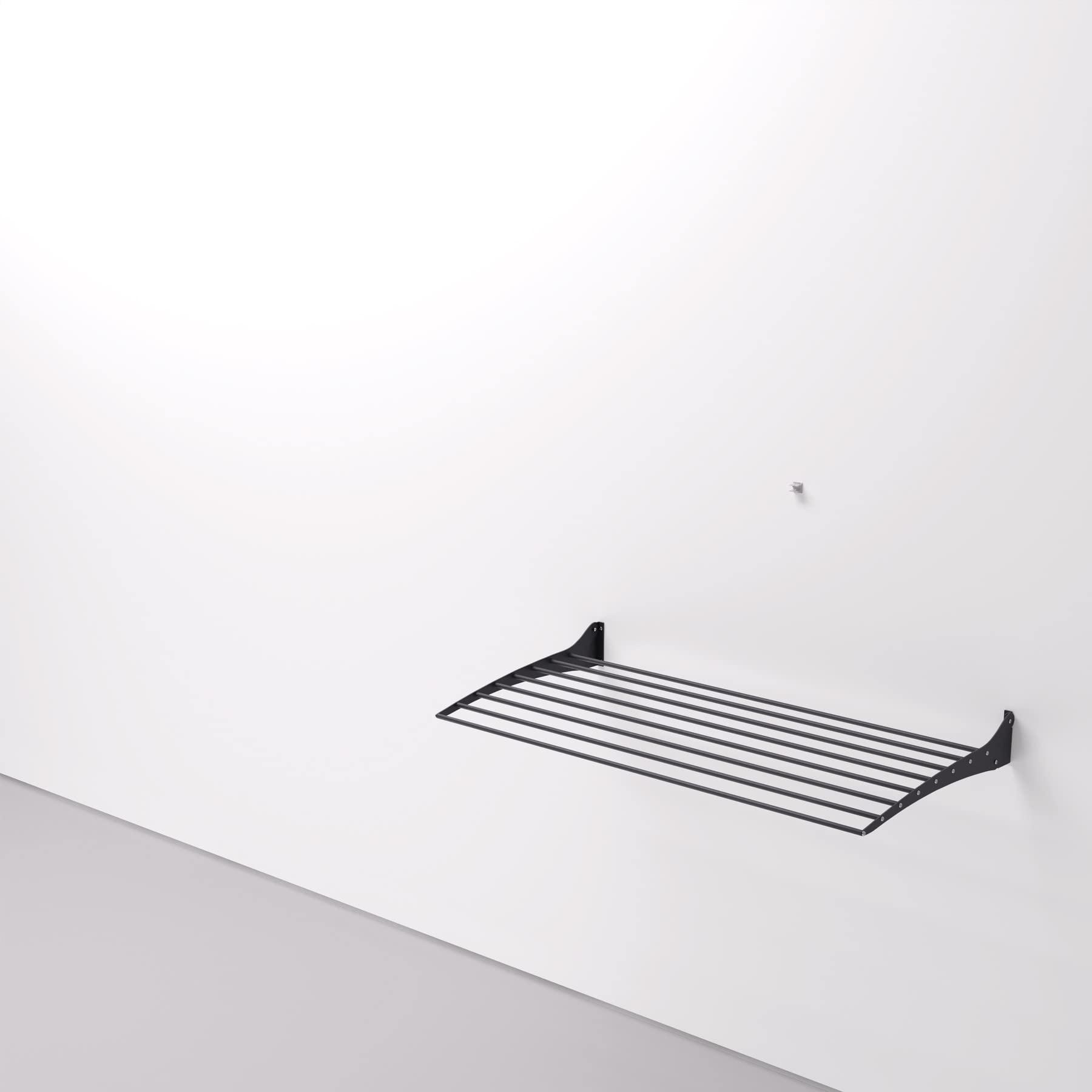 foxydry foxydry Fold Wall Mounted Clothes Drying Rack, Black Folding Laundry Airer for Indoor or Outdoor Use Aluminium and Steel 31.5x20x21 in (31.5 in / 80 cm)