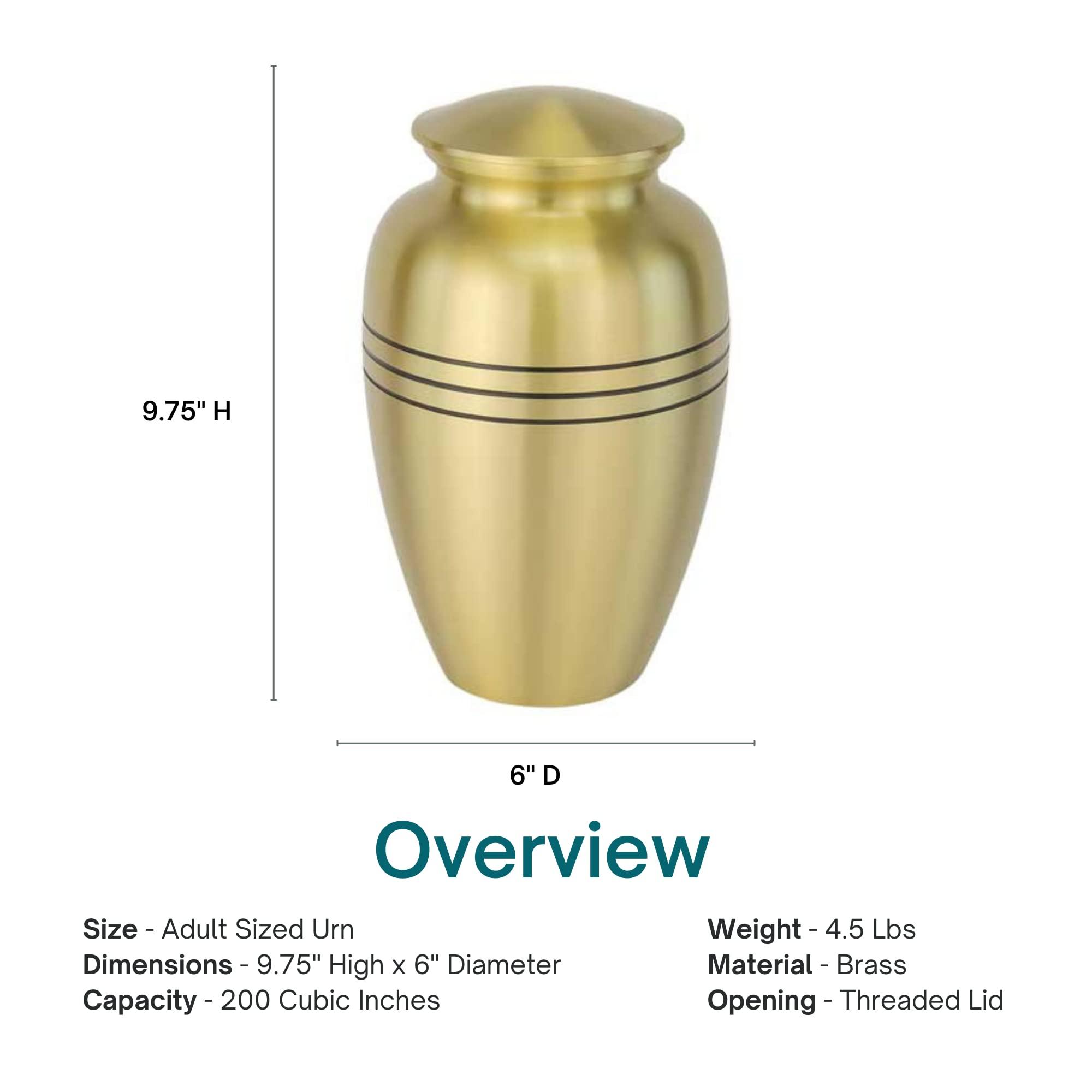 Silverlight Urns Classic Three Bands Gold Cremation Urn for Ashes, Brass, Gold Urn, Adult Sized Cremation Urn, 10 Inches High