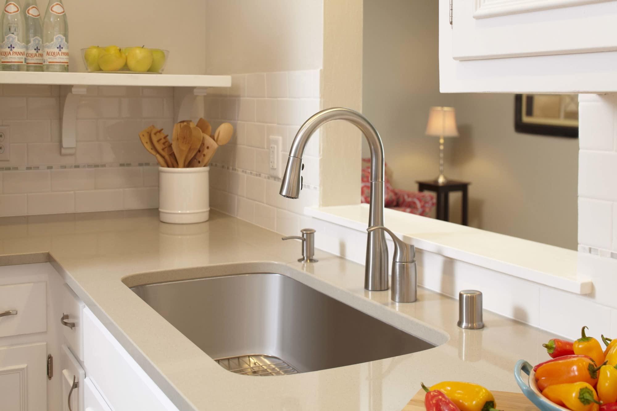 Kohler KOHLER 1895-C-BN Kitchen Sink Soap Dispenser with Contemporary Design, Store Liquid Soap or Dishwasher Liquid, Vibrant Brushed Nickel, 16oz