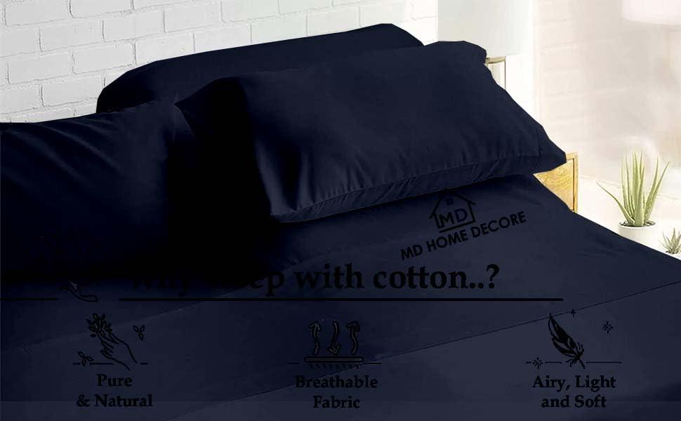 MD Home Decore Cal-King Sheet Set - 7 Piece Set - Adjustable Bed Sheets - 100% Egyptian Cotton - Extra Deep Pockets - Navy Blue Solid