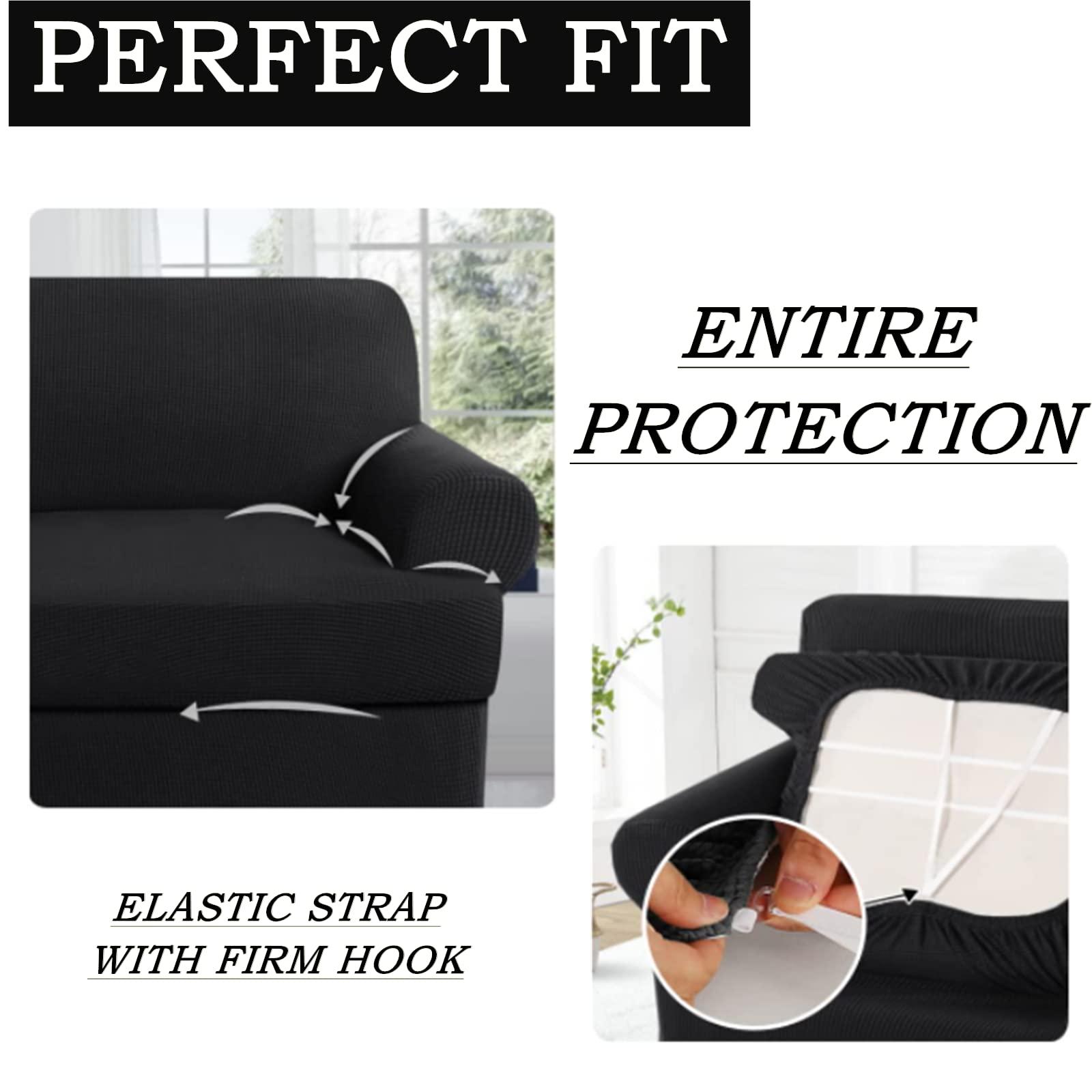 N\A 2 Piece T Cushion Sofa Slipcovers Thick Couch Cover Furniture Protector Stretch T Cushion Sofa Covers for 1 Cushion Couch with 1 Individual T Cushion Covers Washable (Black, Chair), LJX