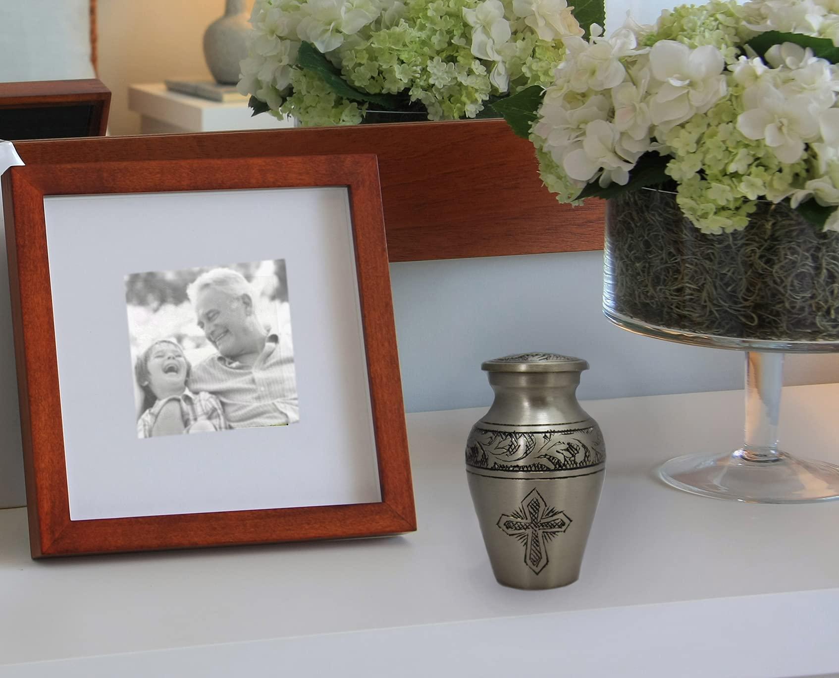 COMMEMORATIVE CREMATION URNS Silver Cross Cremation Urn for Ashes Adult Male & Female Personalized Cremation Urns for Human Ashes Adult Female - Decorative Urns for Ashes - Handcrafted Set of 4 Small Urn for Ashes for Women & Men