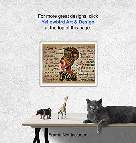 YELLOWBIRD ART & DESIGN African American Women Positive Affirmations - Black Wall Art - Religious Christian Gifts for African American Girls - Inspirational Spiritual Positive Quotes Sayings Poster Picture - God Says You Are
