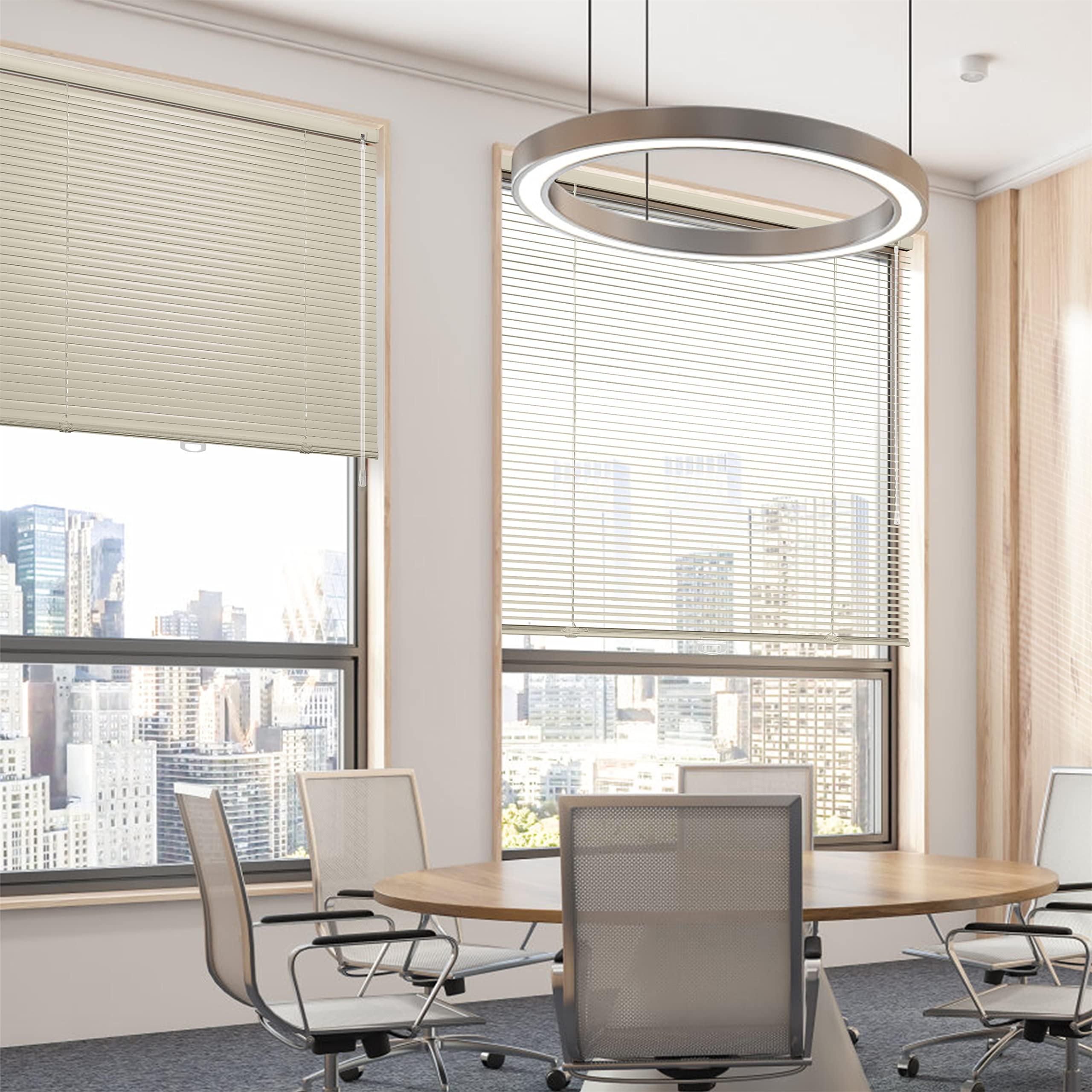 Sulugood Sulugood Aluminum 1" Cordless Horizontal Mini Blinds Window Shades Custom Room Darkening Blinds & Shades for Home Office Bathroom Living Room Beige,24" W x 64" H
