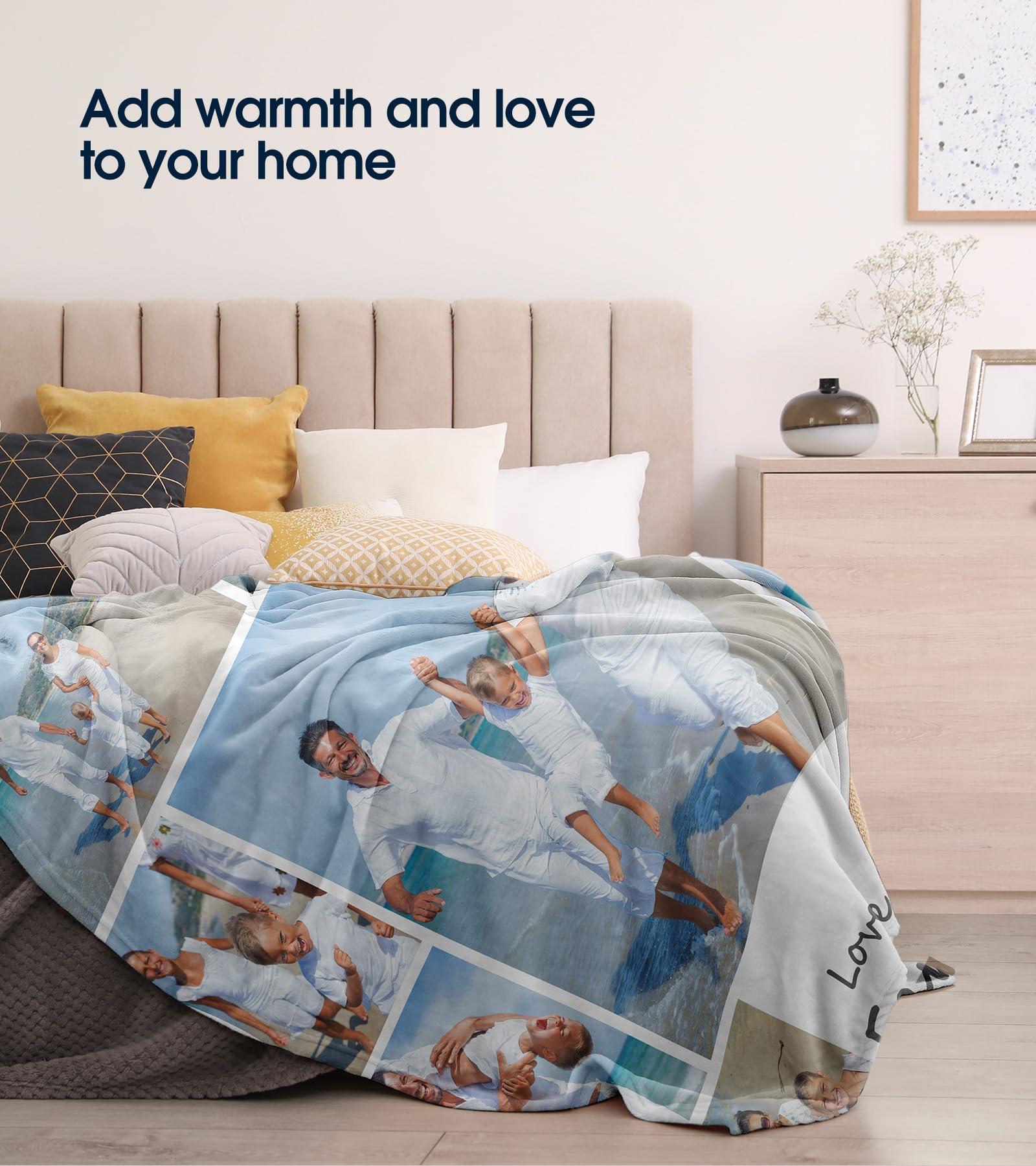 RUSFYUNM Custom Blanket with Photos Text Customized Picture Blankets Personalized Flannel Throw Blanket for Kid Adult Mother Father Friends Lovers Pets Personalized Gifts Birthday Halloween Christmas 30*40 In