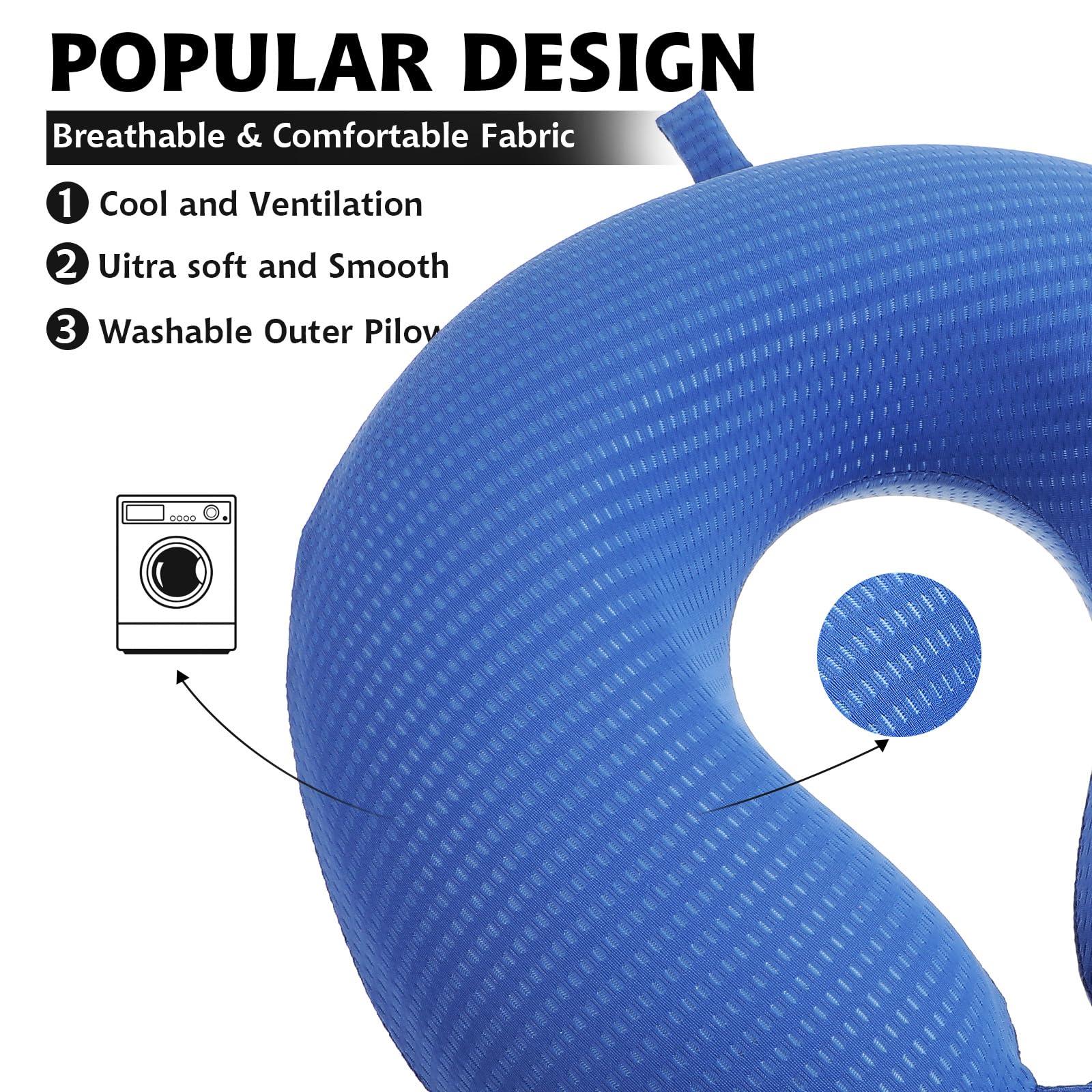 Gjinxi Neck Pillow Replacement Cover Travel U Neck Pillow Case Cover Travel Neck Pillow Cover Pillow, 13.39 U Shaped Neck Pillow Washable Cover, Airplane Pillow Cover (Only Pillow Covers, no Filler)(Blue)