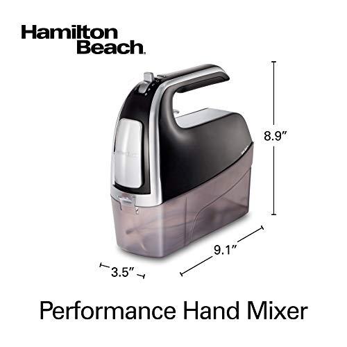 Hamilton Beach Hamilton Beach Electric Hand Mixer with Snap-On Case, Twisted Wire Beaters, Milkshake Rod, Dough Hook, Whisk, 6-Speed, Black