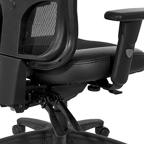 Office Star Office Star ProGrid Breathable High Back Manager's Chair with Leather and Mesh Seat, Adjustable Height and Arms, Dual Function Control, and 360 Degree Swivel, Black
