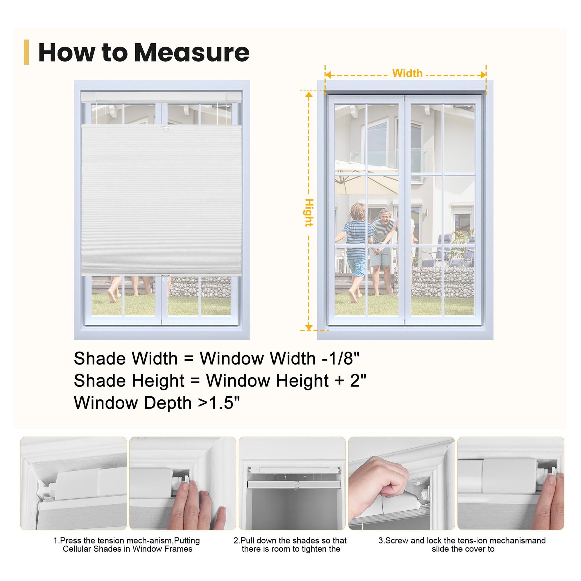 Doing-X Doing-X Cordless Cellular Shades Blackout Top Down Bottom Up No Tool No Drill Honeycomb Cellular Window Blinds Room Darkening French Door Blinds for Kitchen Living Room Office,Black,39" W x 48" H