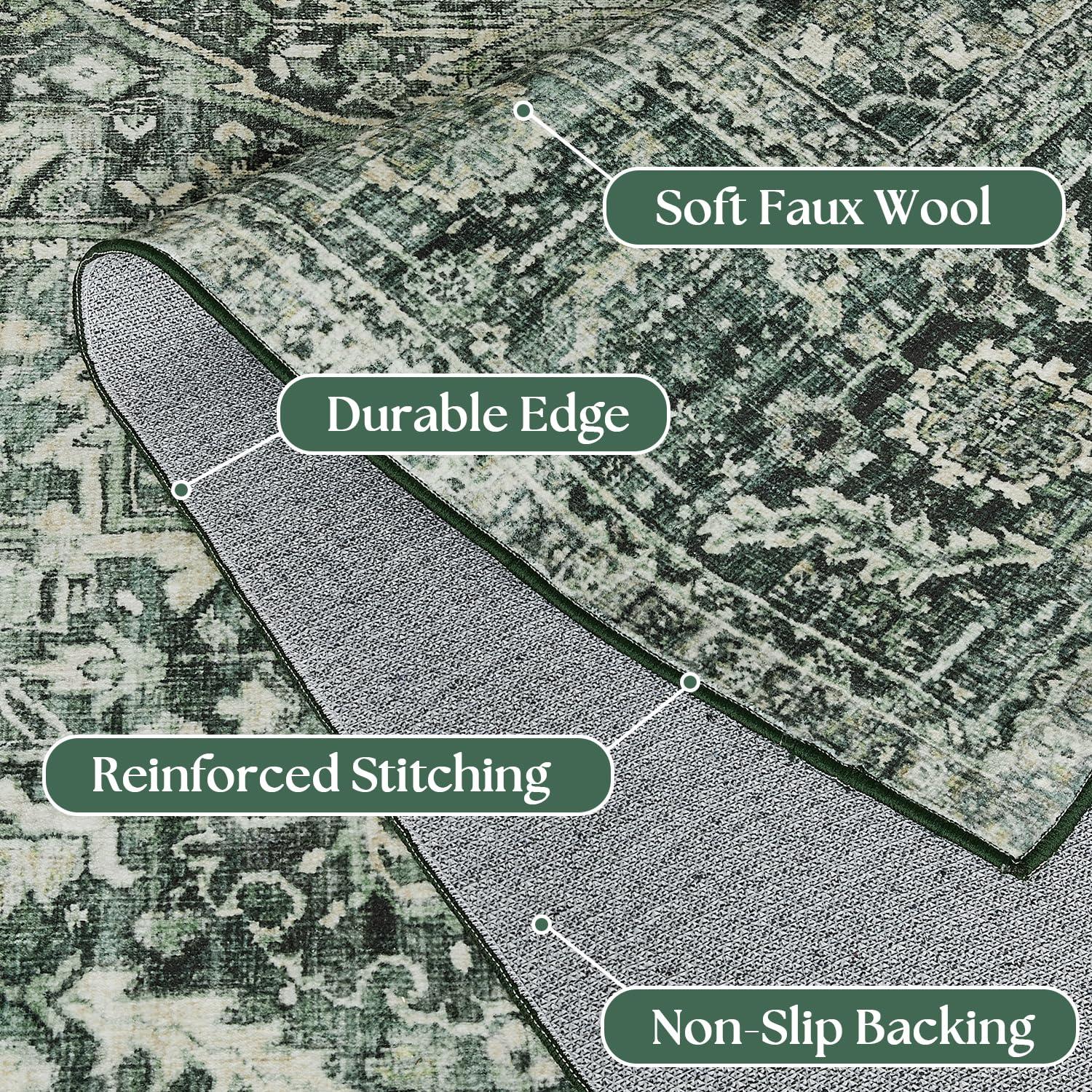 BILEEHOME BILEEHOME Boho Washable Rug Green Rugs for Living Room Rug 6x9 Dark Academia Emerald Green Rug Oriental Area Rug Forest Hunter Green Rug