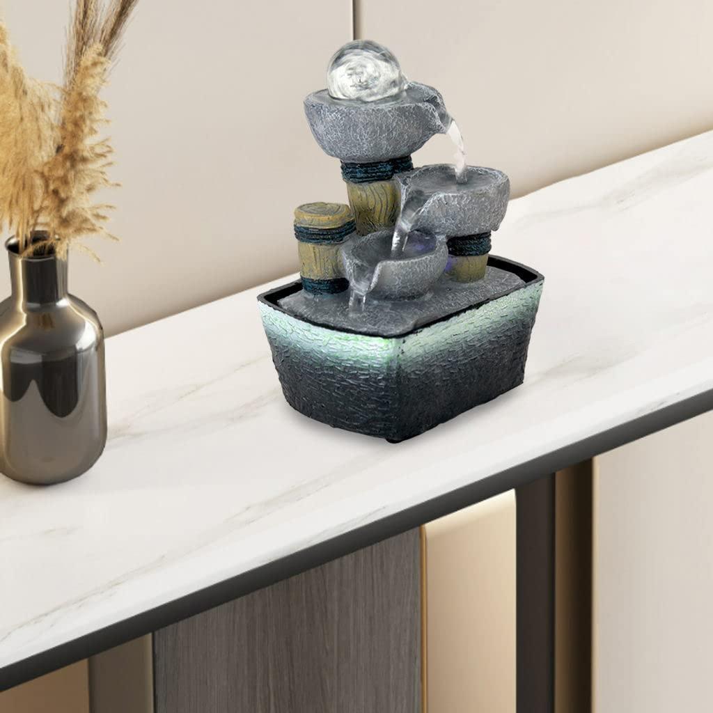 RSLEE RSLEE Indoor Water Fountains Small Tabletop Water Fountain Running Water with LED Lights Feng Shui Zen Decoration Waterfall Fountain for Office Home Indoor Waterfall Fountain