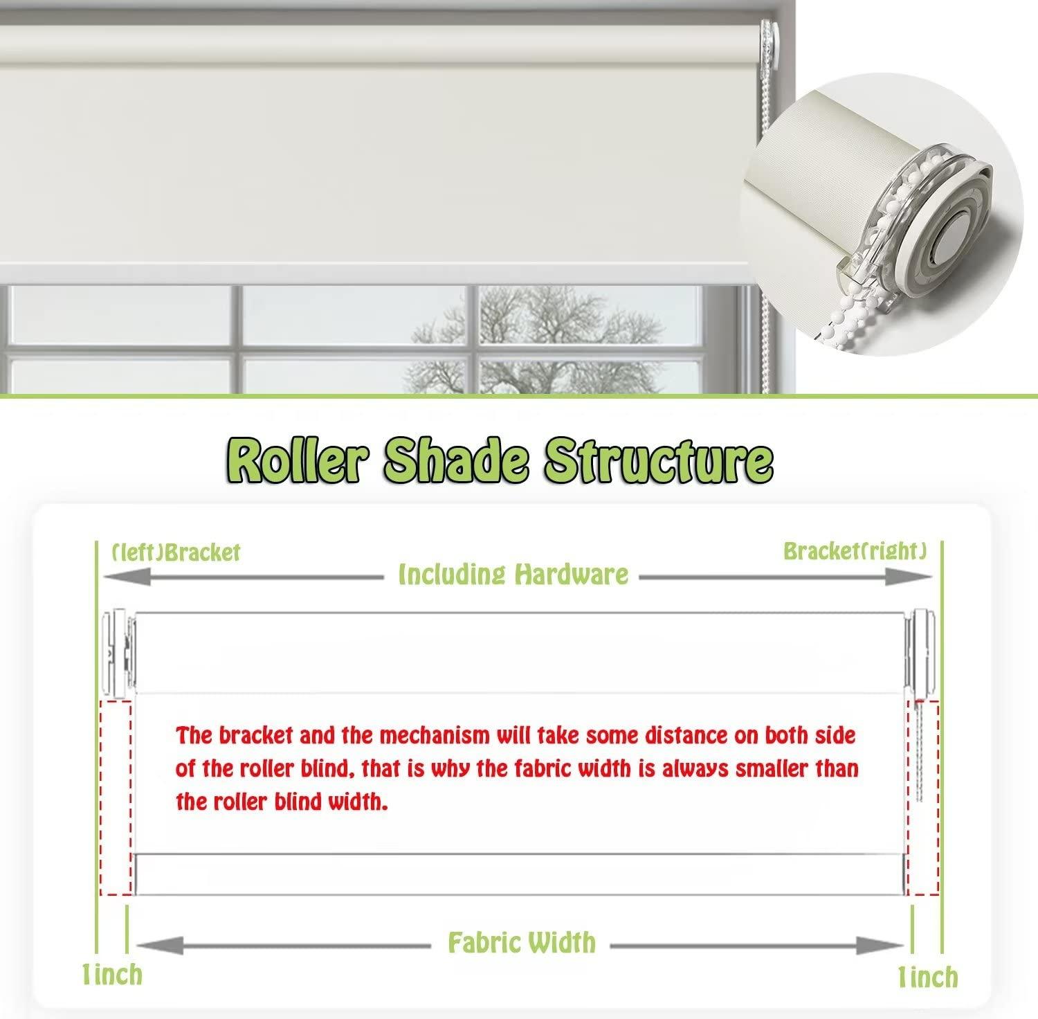 fhsblinds FHSBLINDS No Tool No Drill Custom Roller Window Shades Blinds for Windows-Room Darkening Waterproof Blackout Window Blinds & Shades for Home Kitchen Bedroom Office (Cream 100% Blackout, 27"W x 48"H)