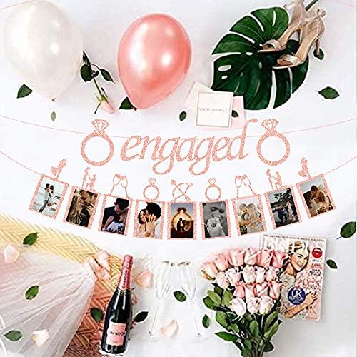 Concico Engagement Wedding Decorations, Rose Gold Engaged Banner and Photo Banner for Engagement/Wedding Party decor(Rose Gold)