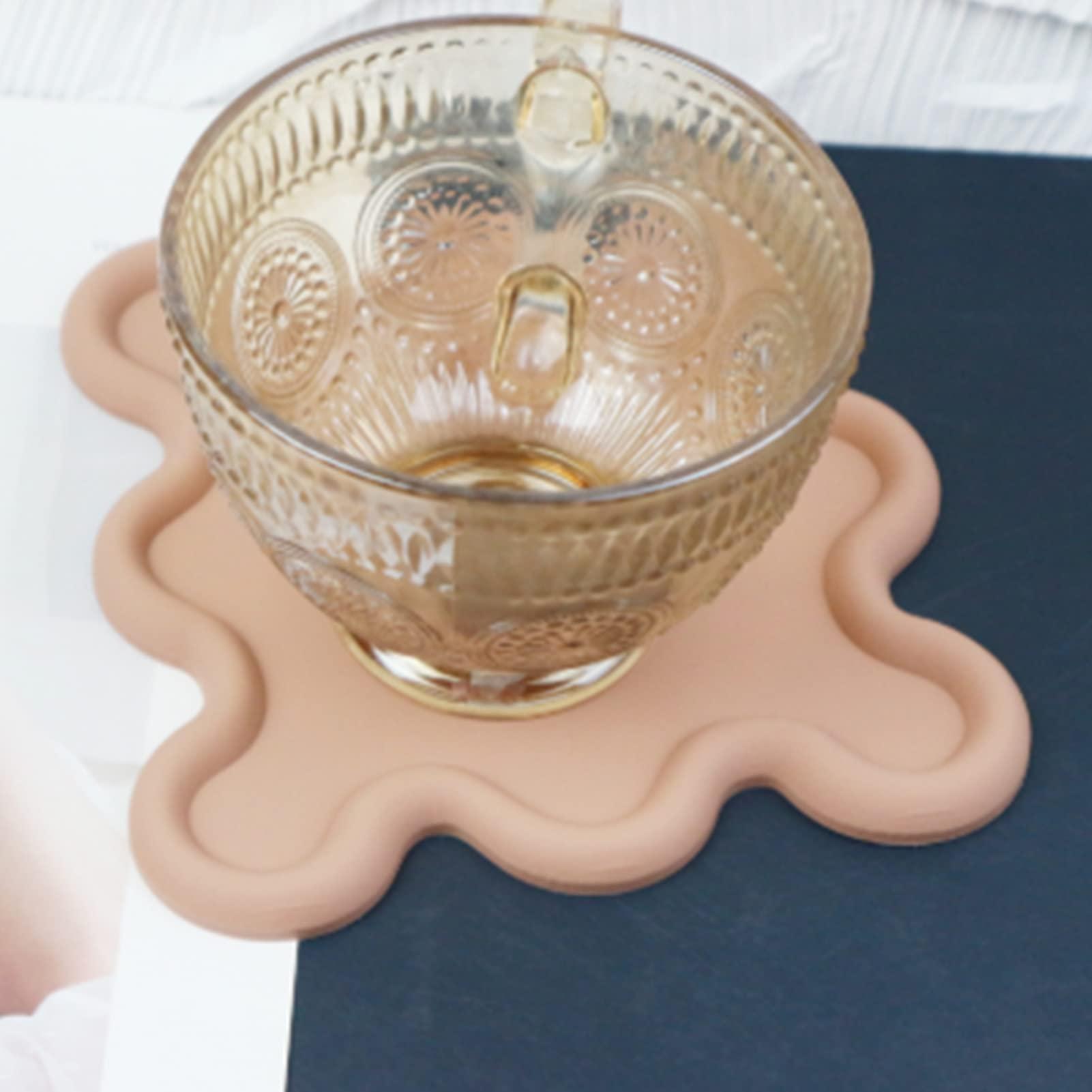 NDNCZDHC PVC Soft Rubber Coaster, Irregular Shape Heat Insulation Soft Coaster, Waterproof Cup Mat for Coffee Table, Kitchen, Office (Coffee)