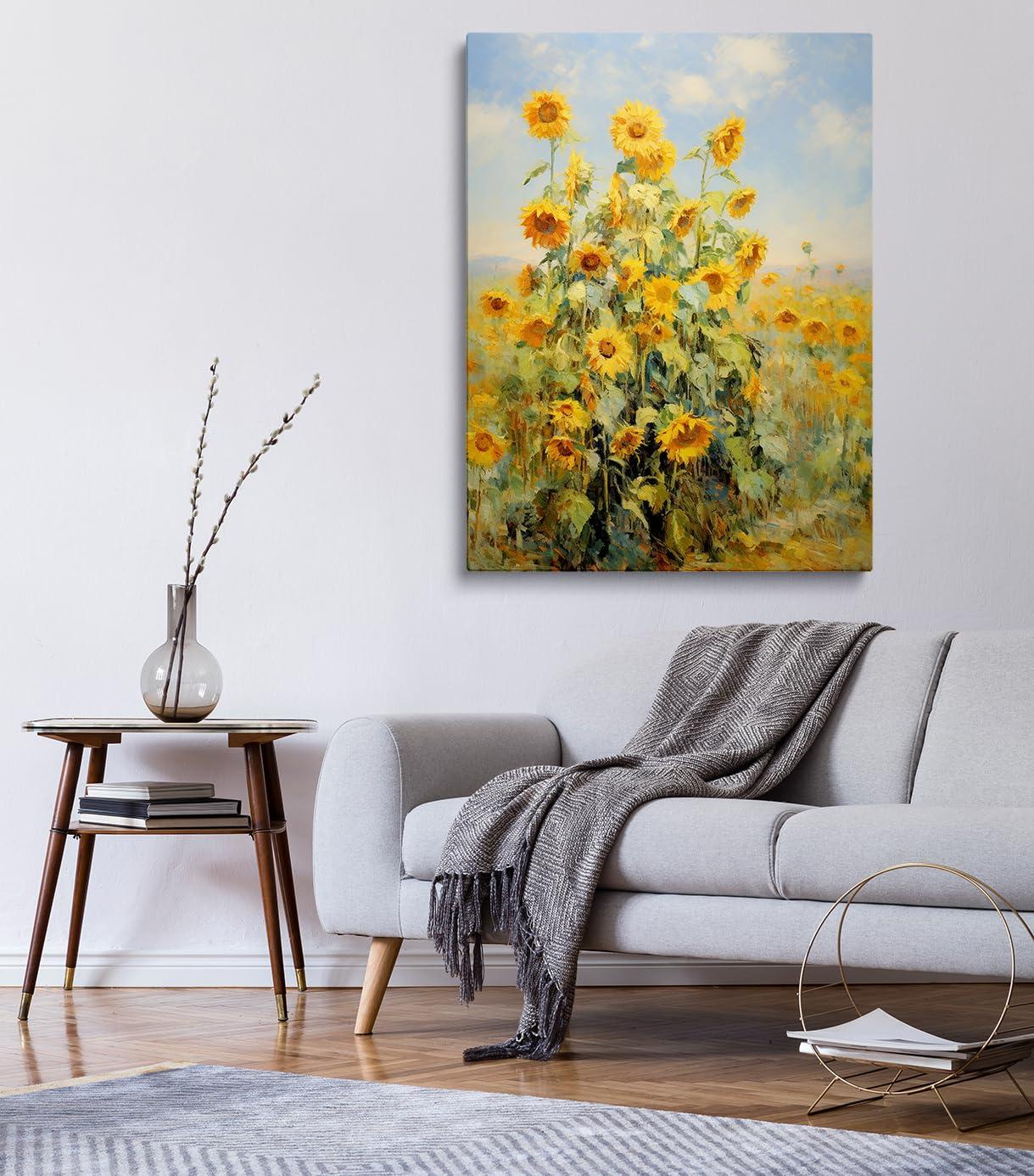 GMarthua Sunflower canvas wall art Blooming yellow flower wall decoration Abstract modern flower canvas print aesthetic poster Living Room bathroom Bedroom wall decoration (24 * 36inch Unframed)