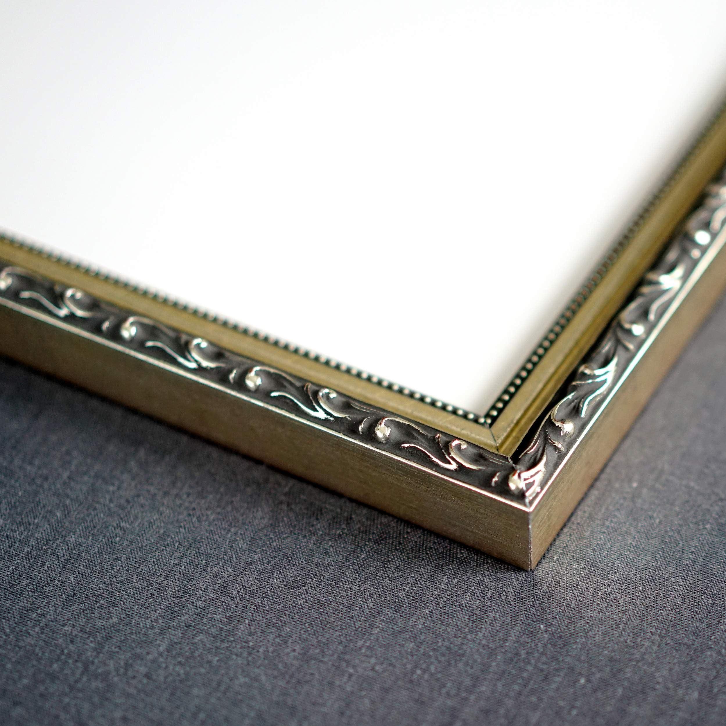 CustomPictureFrames.com 31x24 Frame Ornate Silver Solid Wood Picture Frame Width 1.125 Inches | Interior Depth 0.375 Inches | Willrick Traditional Frame with UV Acrylic Plexiglass, Foam Board Backing & Hanging Hardware