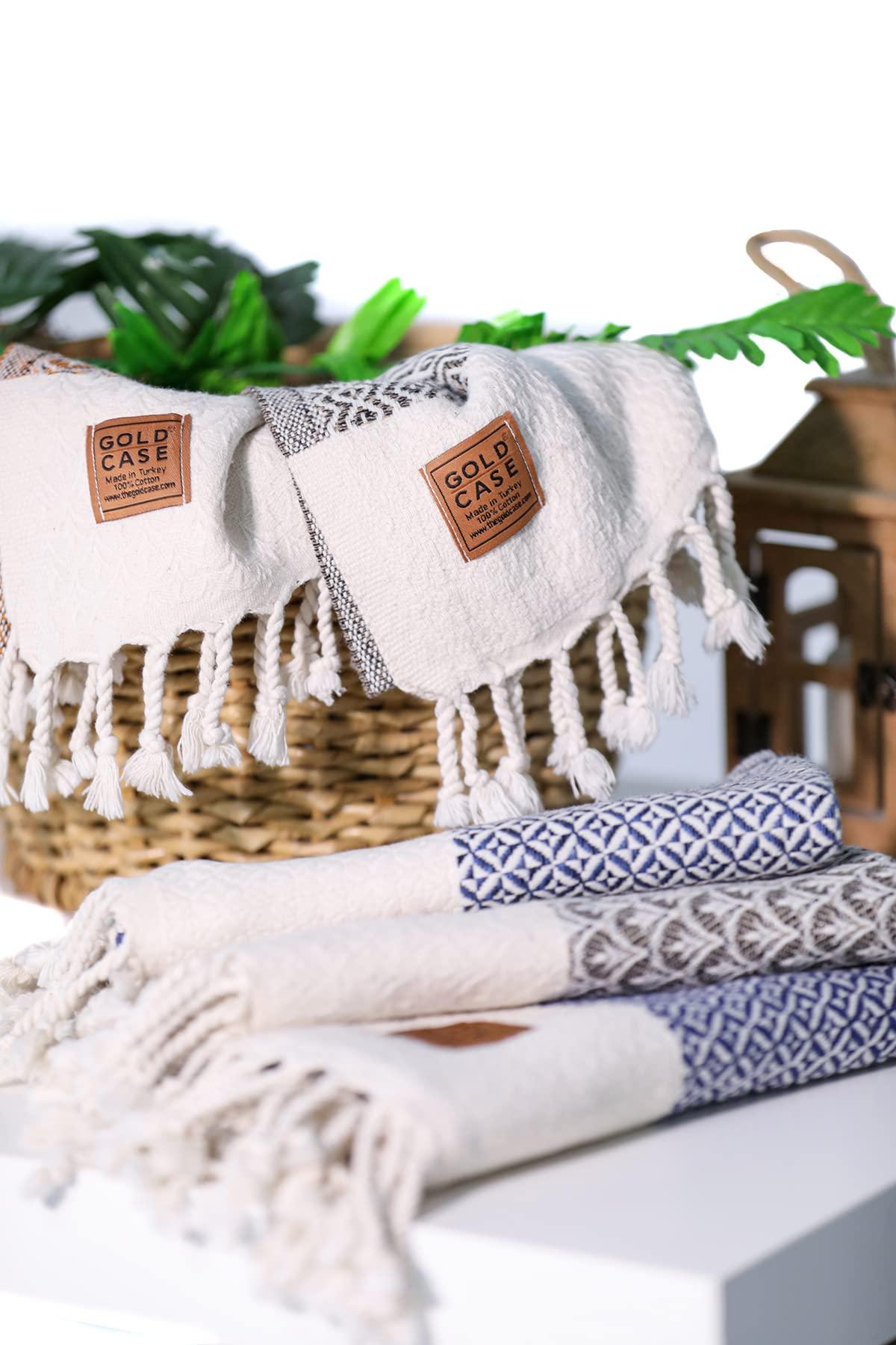 GOLD CASE HOME COLLECTION Gold CASE Turkish Hand Towels for Bathroom Set of 4 100% Cotton Bathroom Towels Helen Kitchen Small Towel for Spa, Face, Tea & Dishcloth Decorative Patterned Weave Black